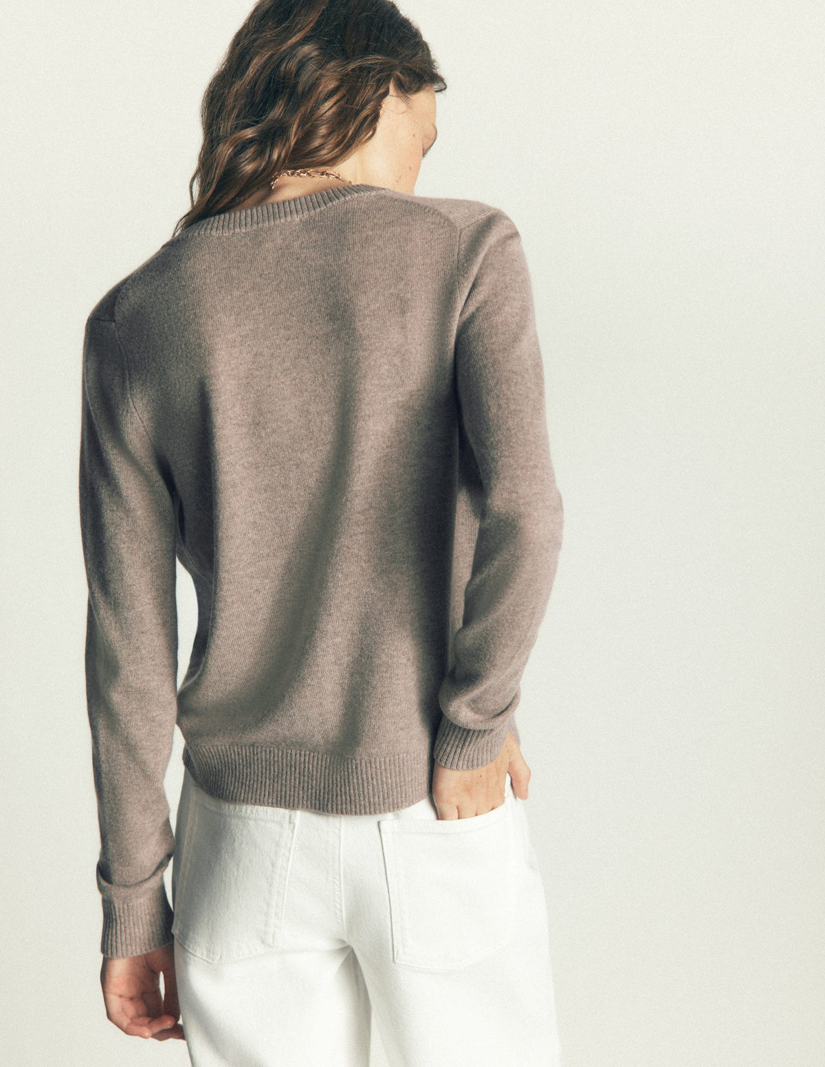 Elsie Cashmere Crew Cardigan-Mink Melange - Image 3