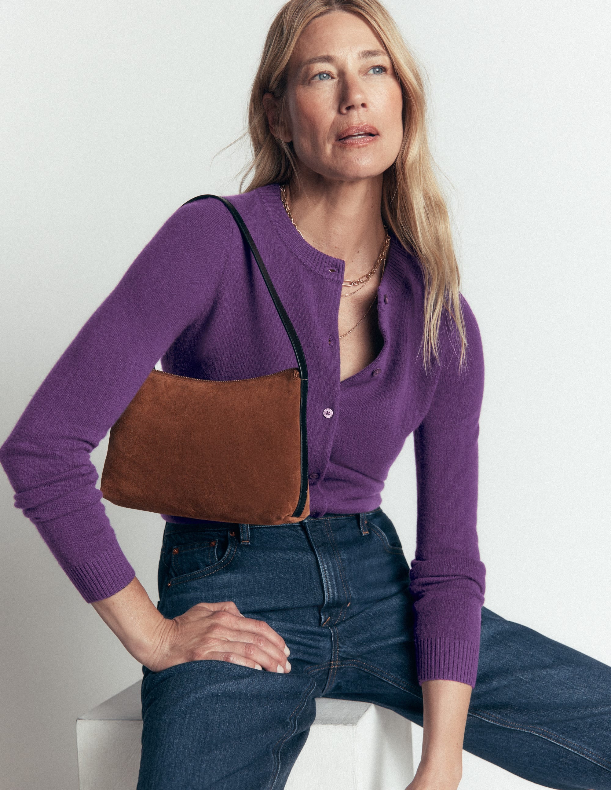 Elsie Cashmere Crew Cardigan-Deep Grape - Image 1