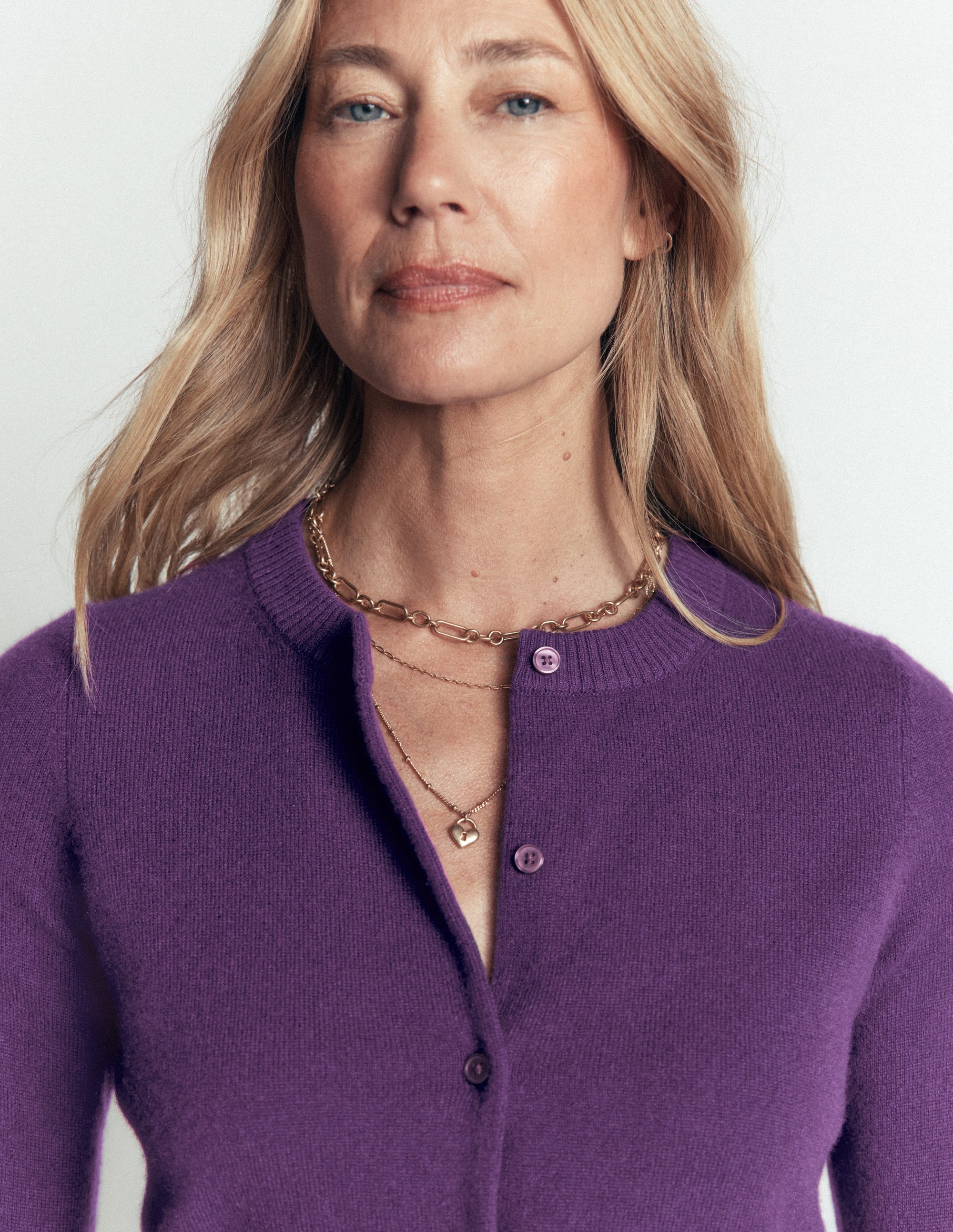 Elsie Cashmere Crew Cardigan-Deep Grape - Image 2