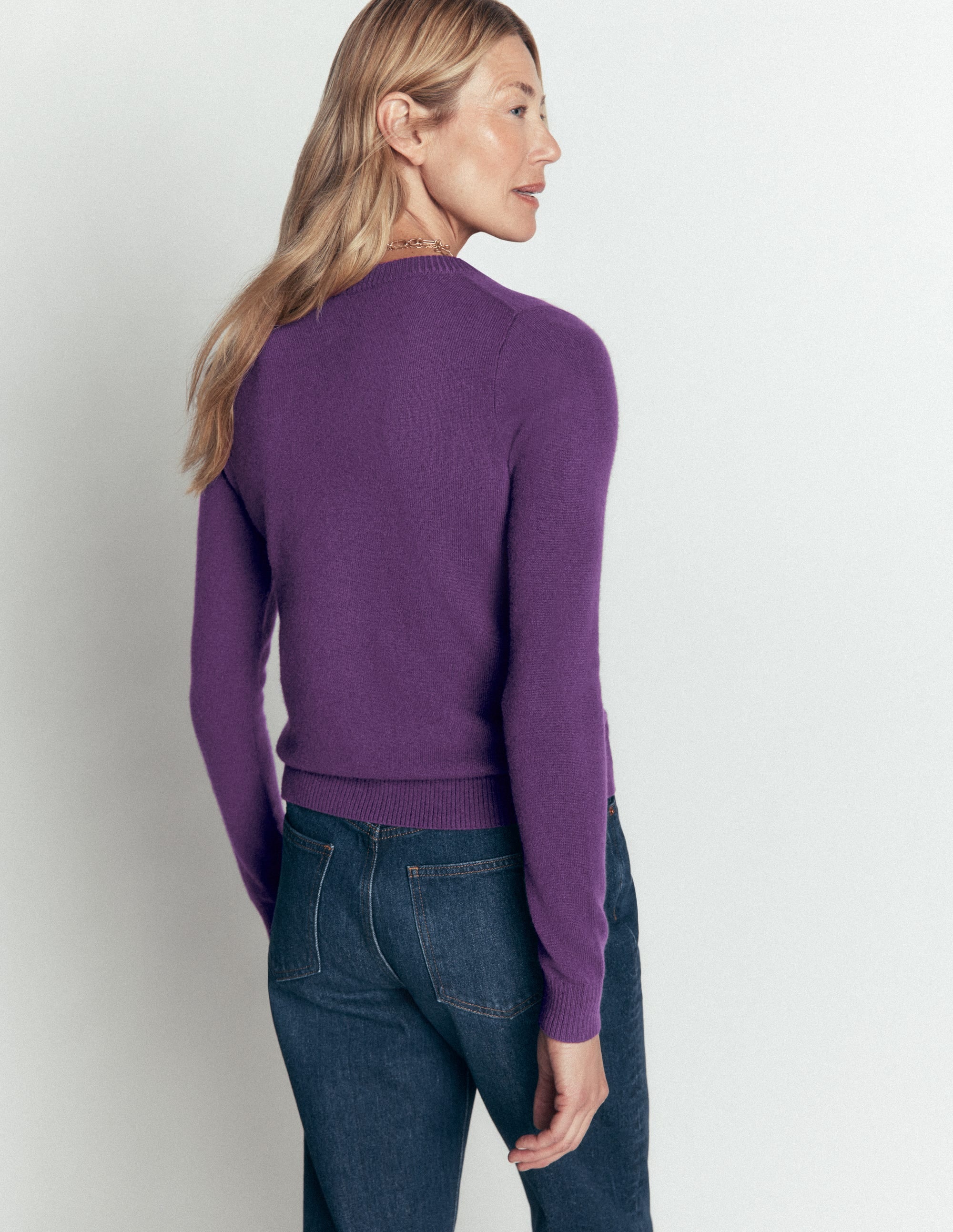 Elsie Cashmere Crew Cardigan-Deep Grape - Image 3