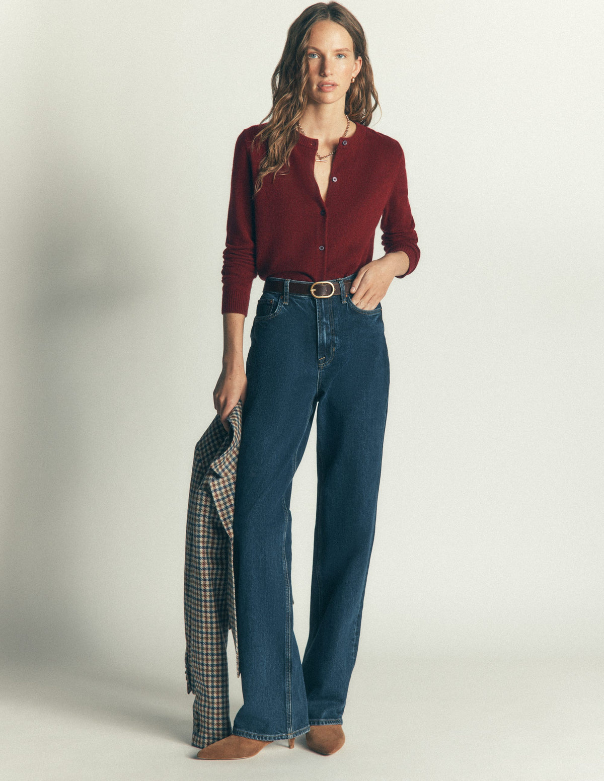 Elsie Cashmere Crew Cardigan-Deep Burgundy - Image 4