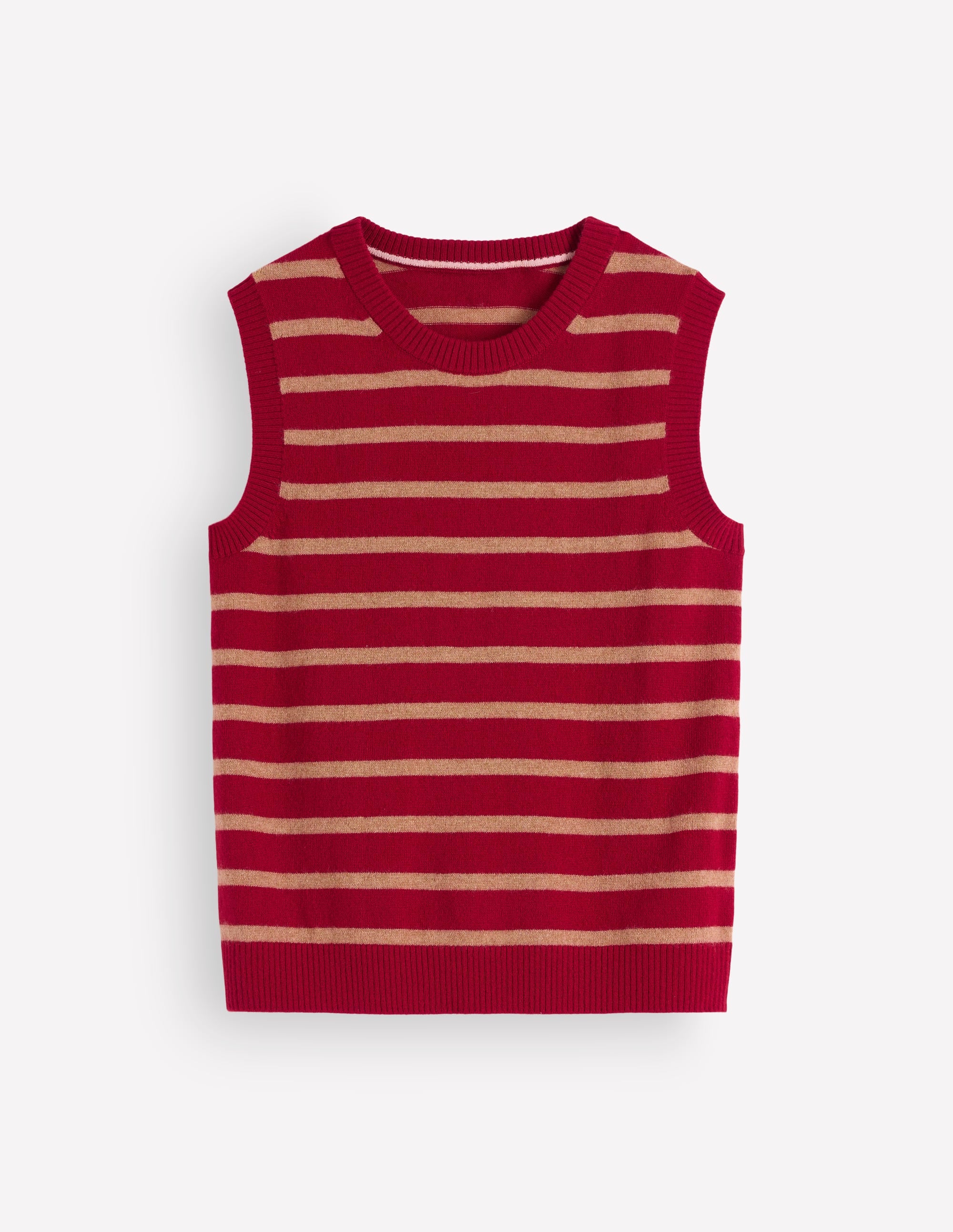 Elsie Cashmere Tank-Poppy Red, Camel Stripe - Image 6