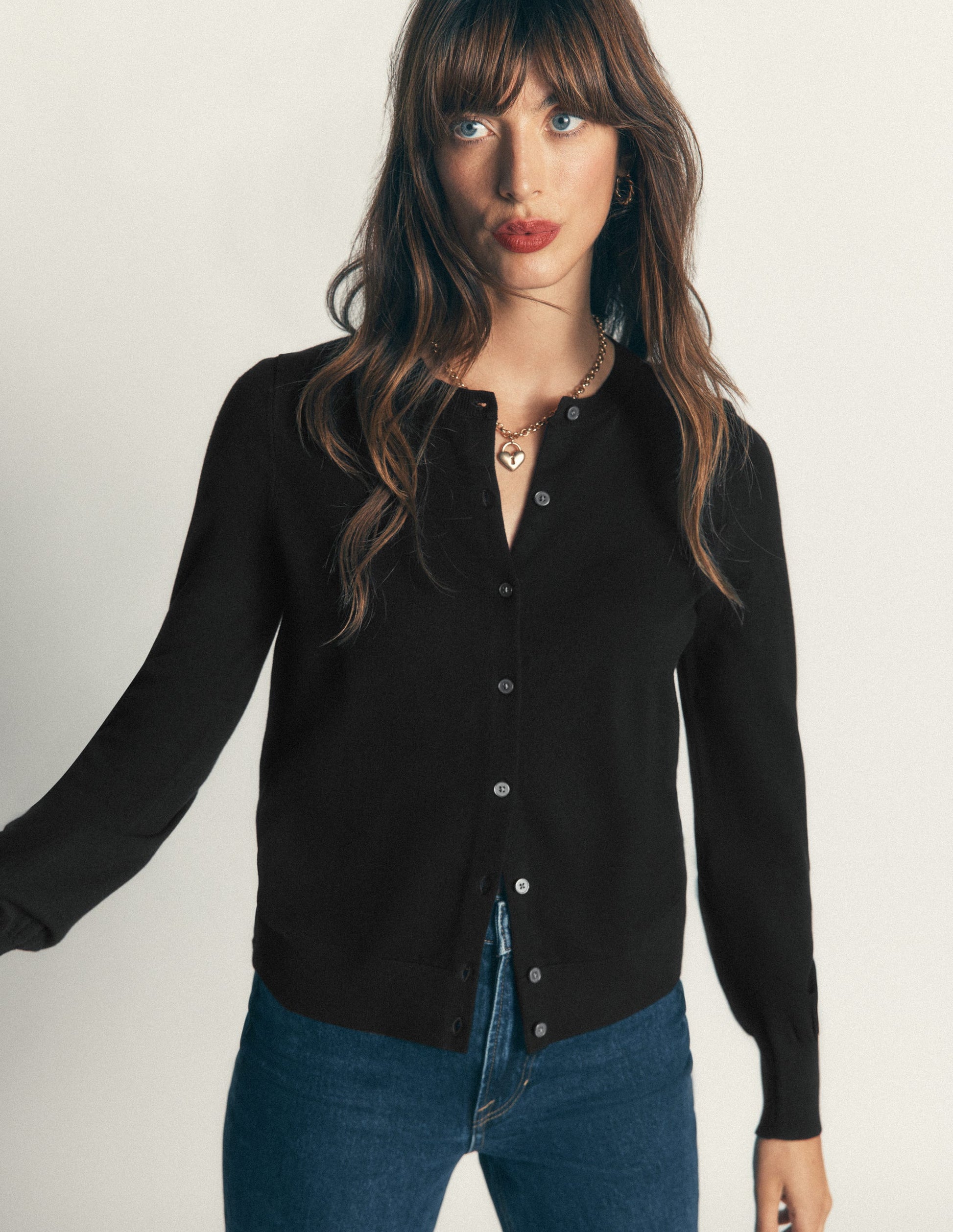 Camilla Cotton Crew Cardigan-Black-1