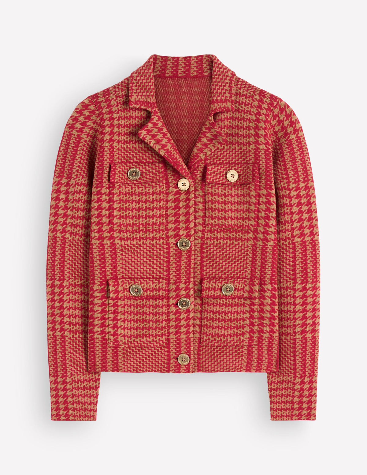 Phoebe Collared Knitted Jacket-Red, Camel check-6