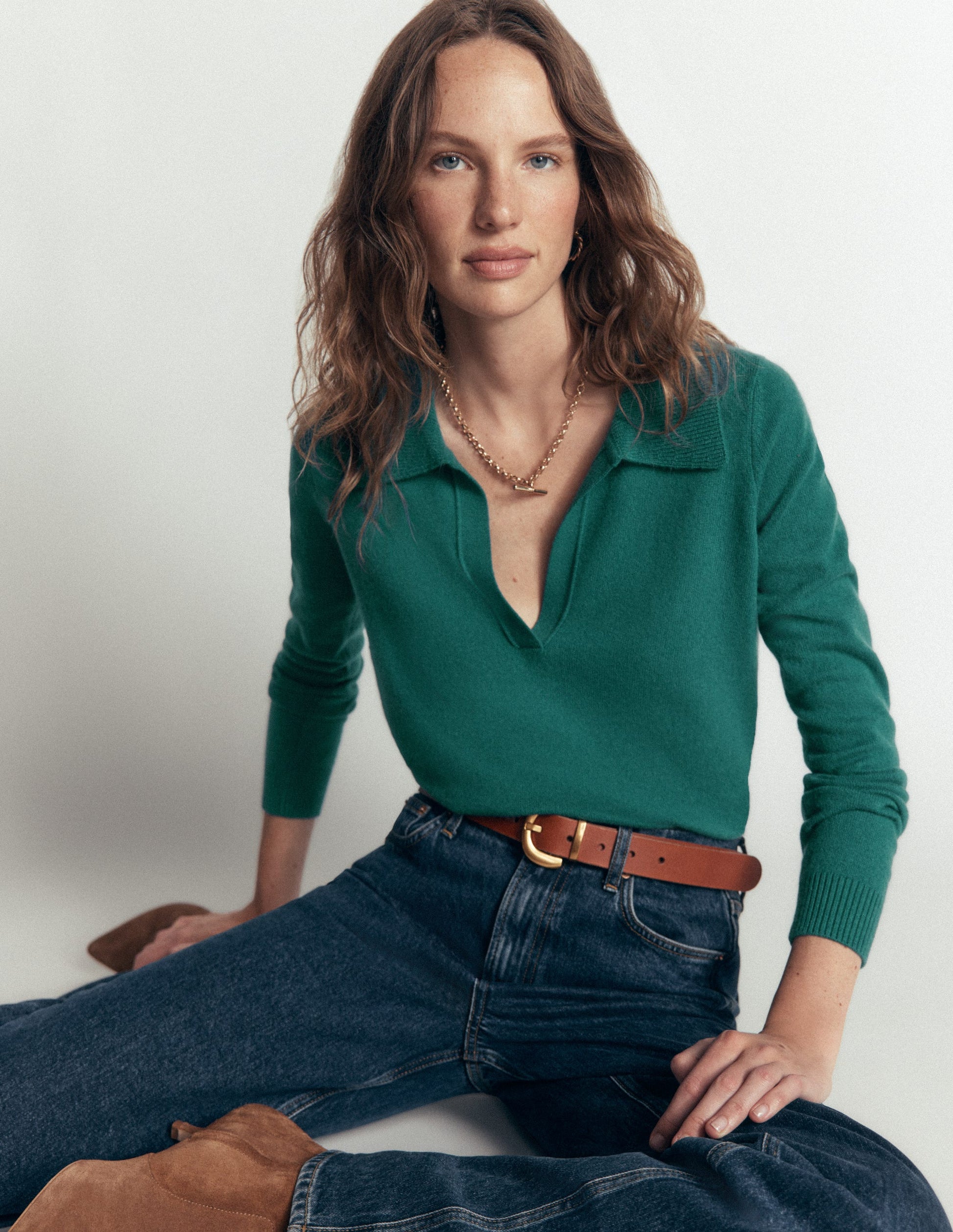 Elsie Cashmere Henley Jumper-Deep Sea Depths-1