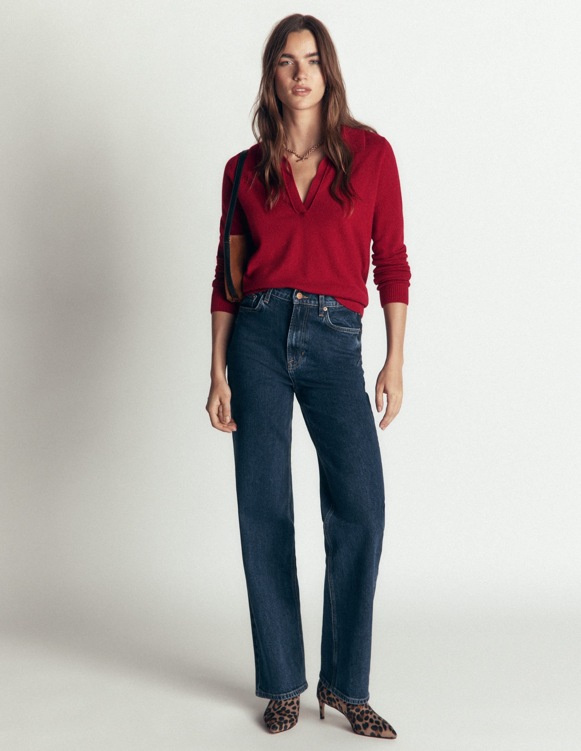 Elsie Cashmere Henley Jumper-Crimson Red - Image 4