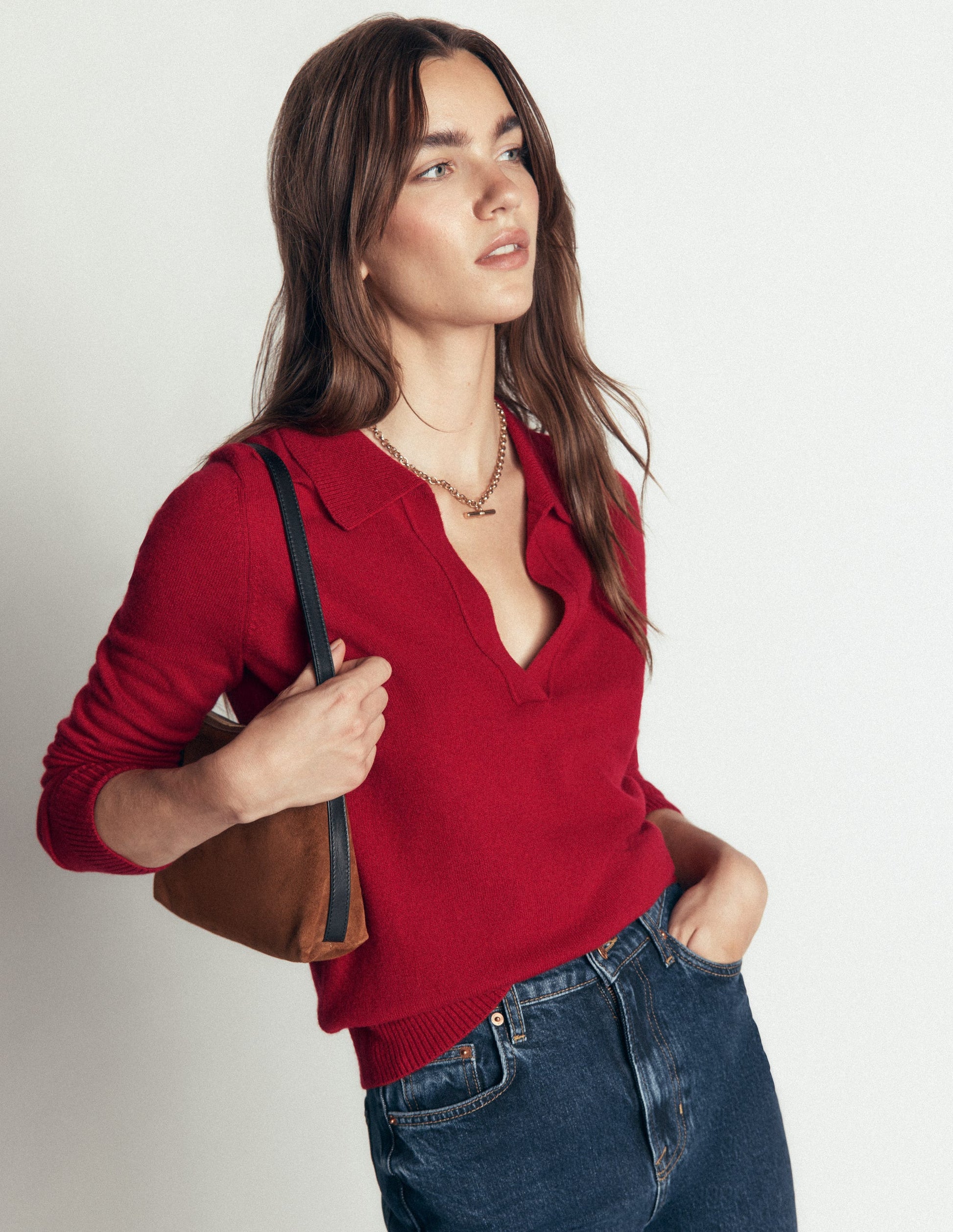 Elsie Cashmere Henley Jumper-Crimson Red-5