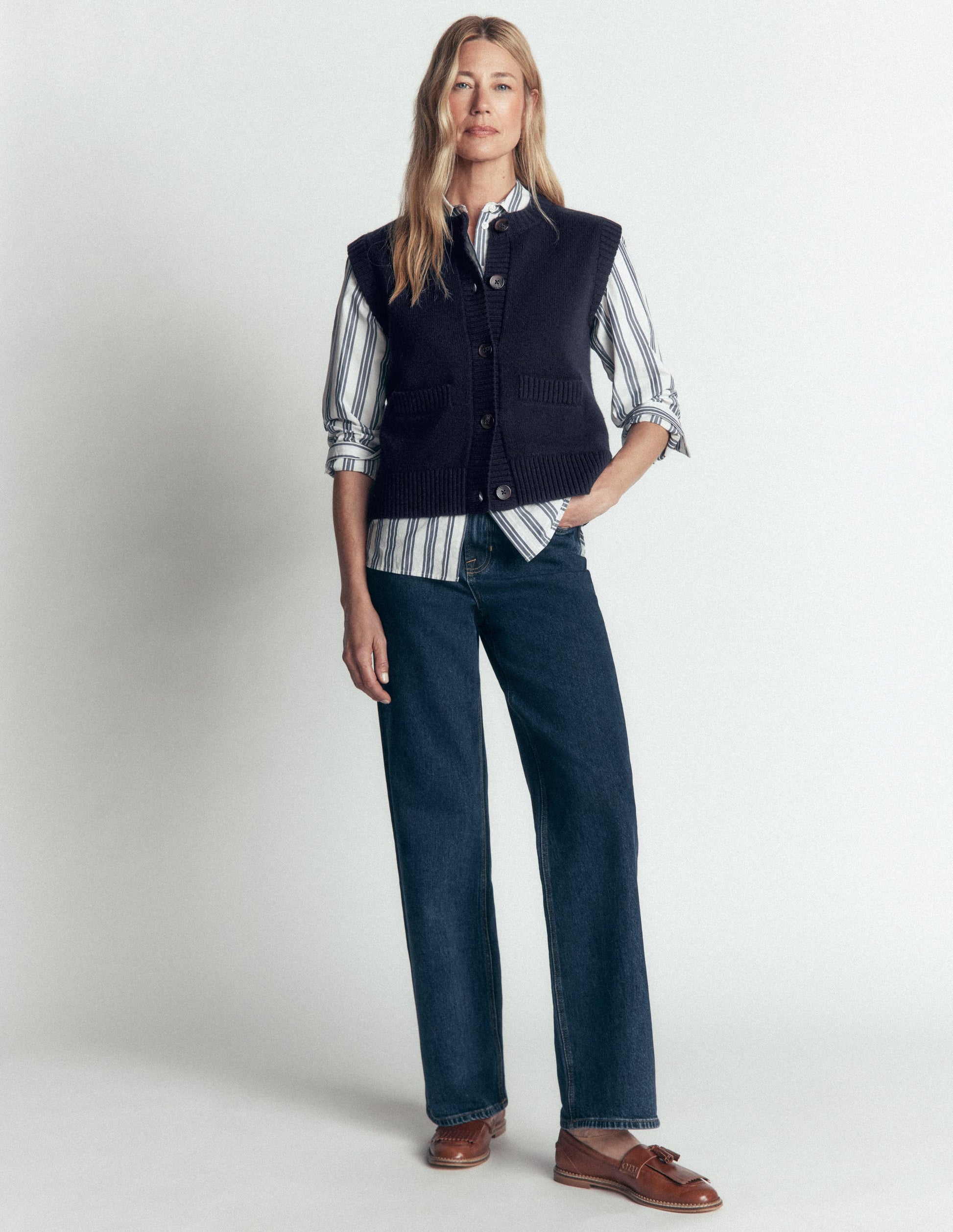 Marta Merino Wool Waistcoat-Navy-6