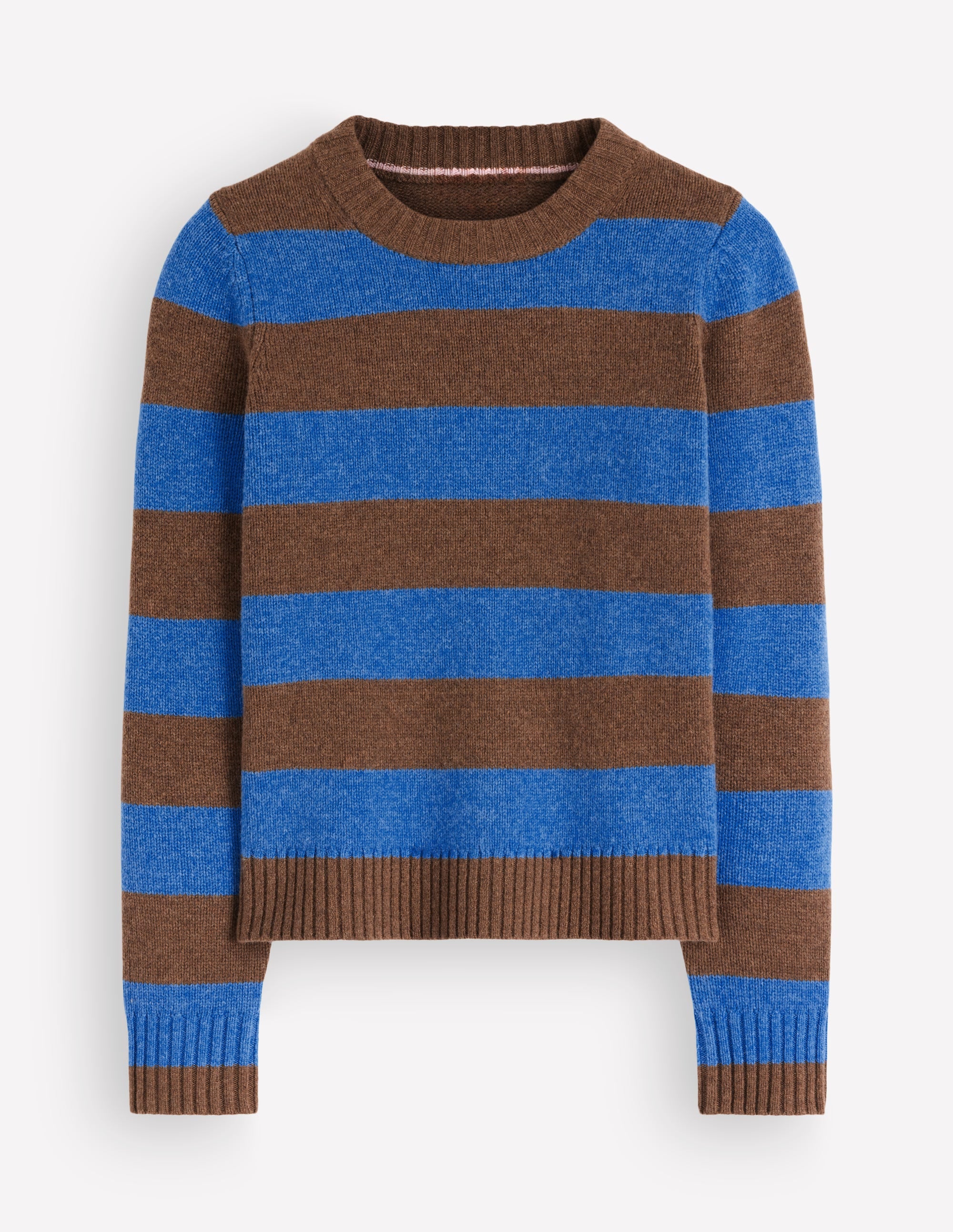 Marta Merino Wool Crew Jumper-Bitter Chocolate, Blue Stripe - Image 7