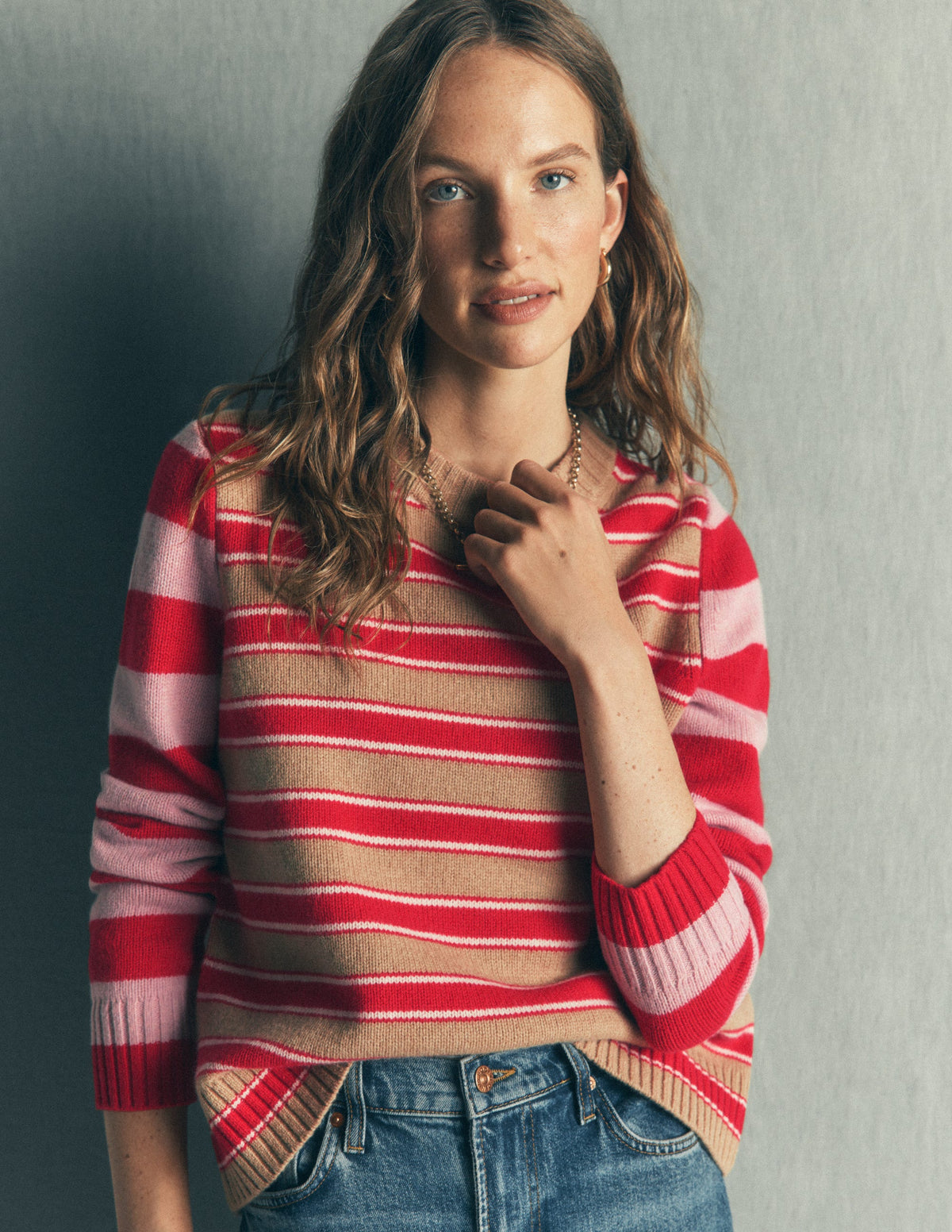 Marta Merino Wool Crew Jumper-Hotch Stripe-1