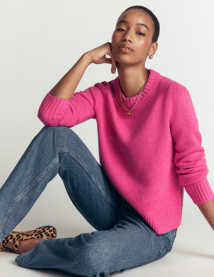 Marta Merino Wool Crew Jumper-Pink Power