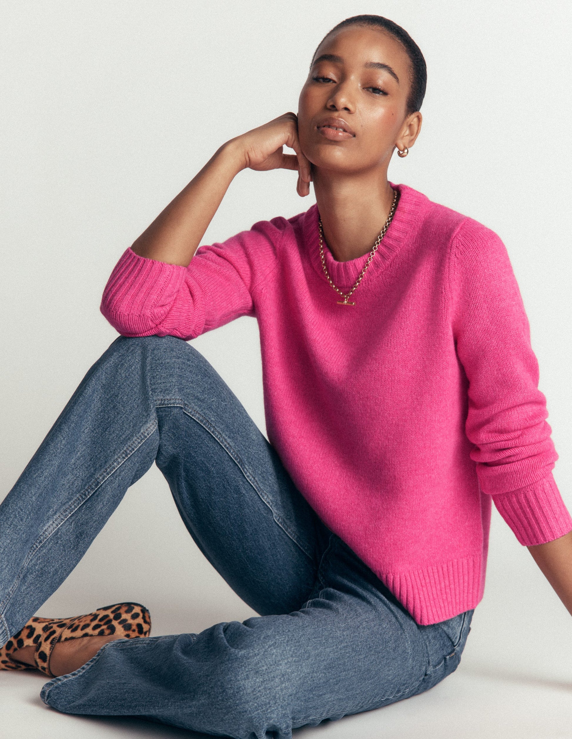 Marta Merino Wool Crew Jumper-Pink Power-2