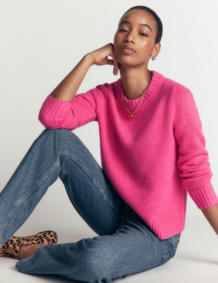 Marta Merino Wool Crew Jumper-Pink Power