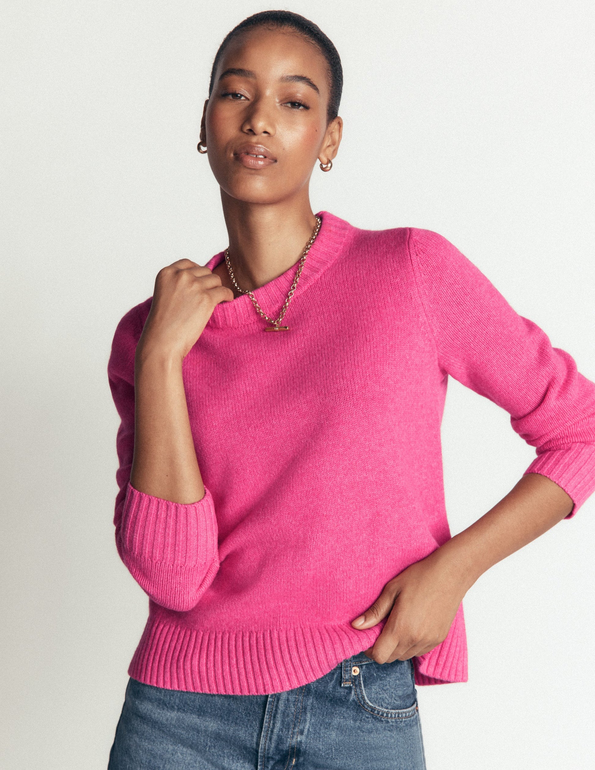 Marta Merino Wool Crew Jumper-Pink Power-5