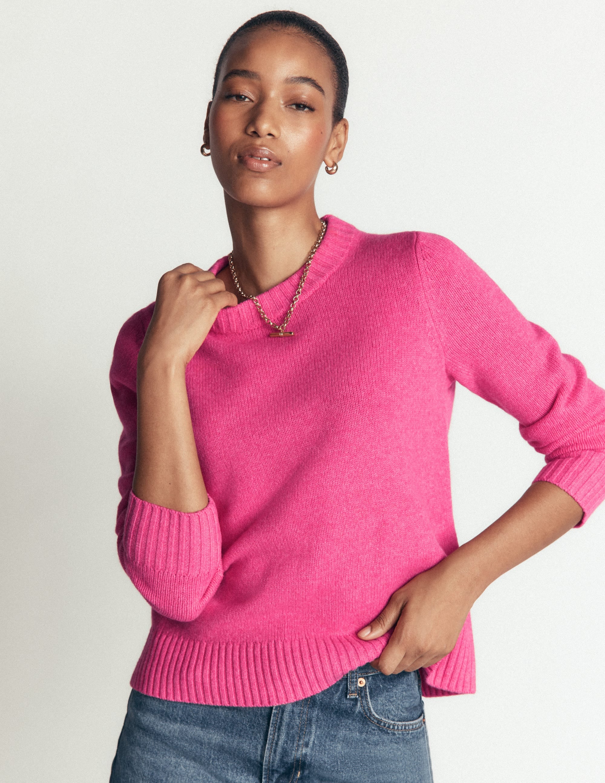 Marta Merino Wool Crew Jumper-Pink Power - Image 5