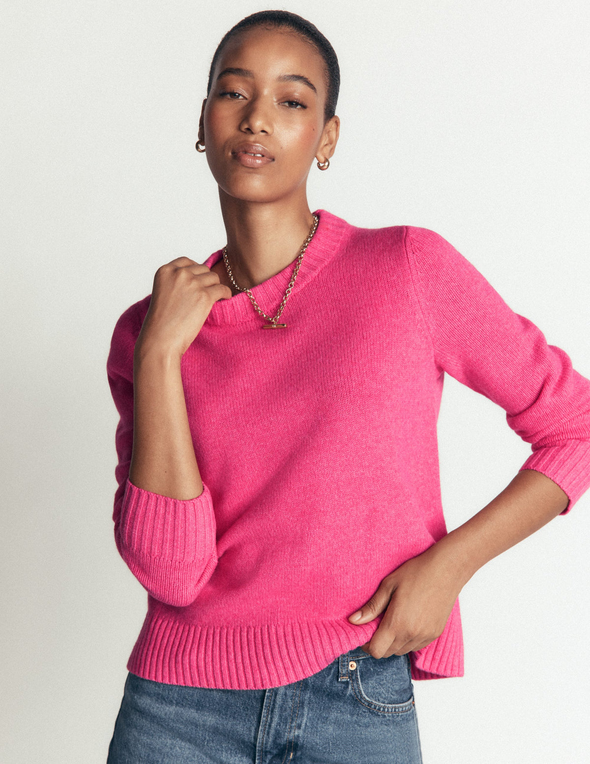 Marta Merino Wool Crew Jumper-Pink Power-5
