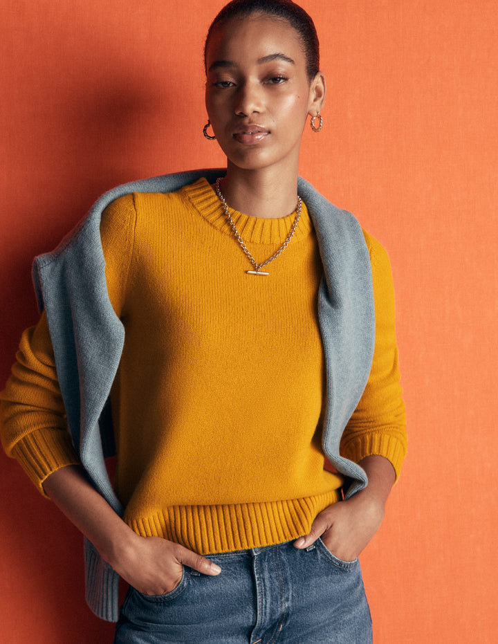 Marta Merino Wool Crew Jumper-Honey Yellow