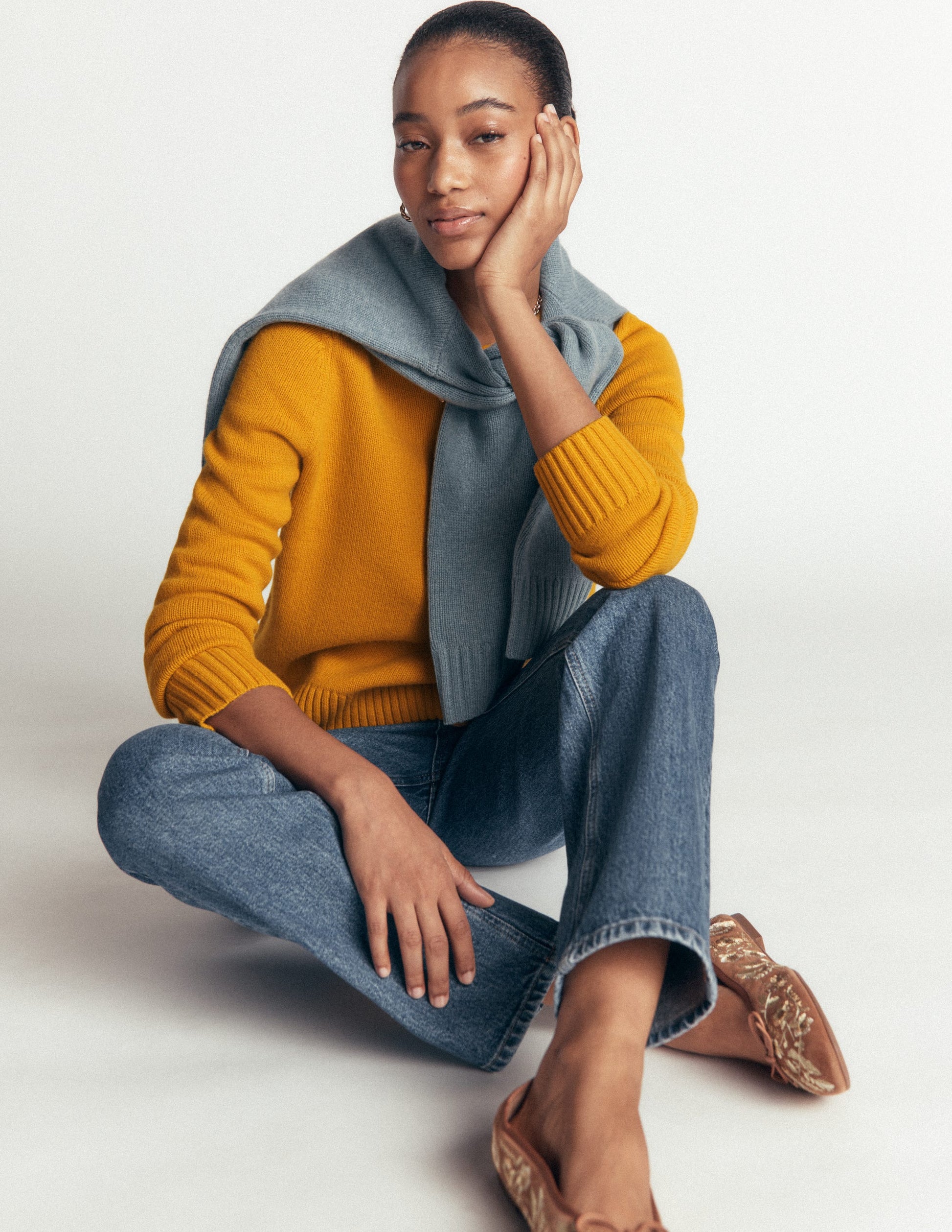 Marta Merino Wool Crew Jumper-Honey Yellow-6