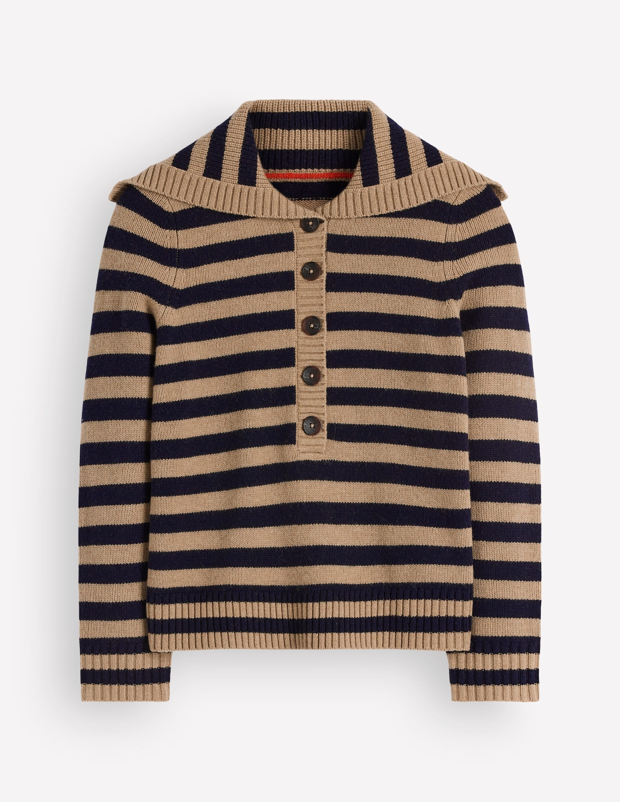 Marta Merino Wool Sailor Top-Camel, Navy Stripe - Image 7