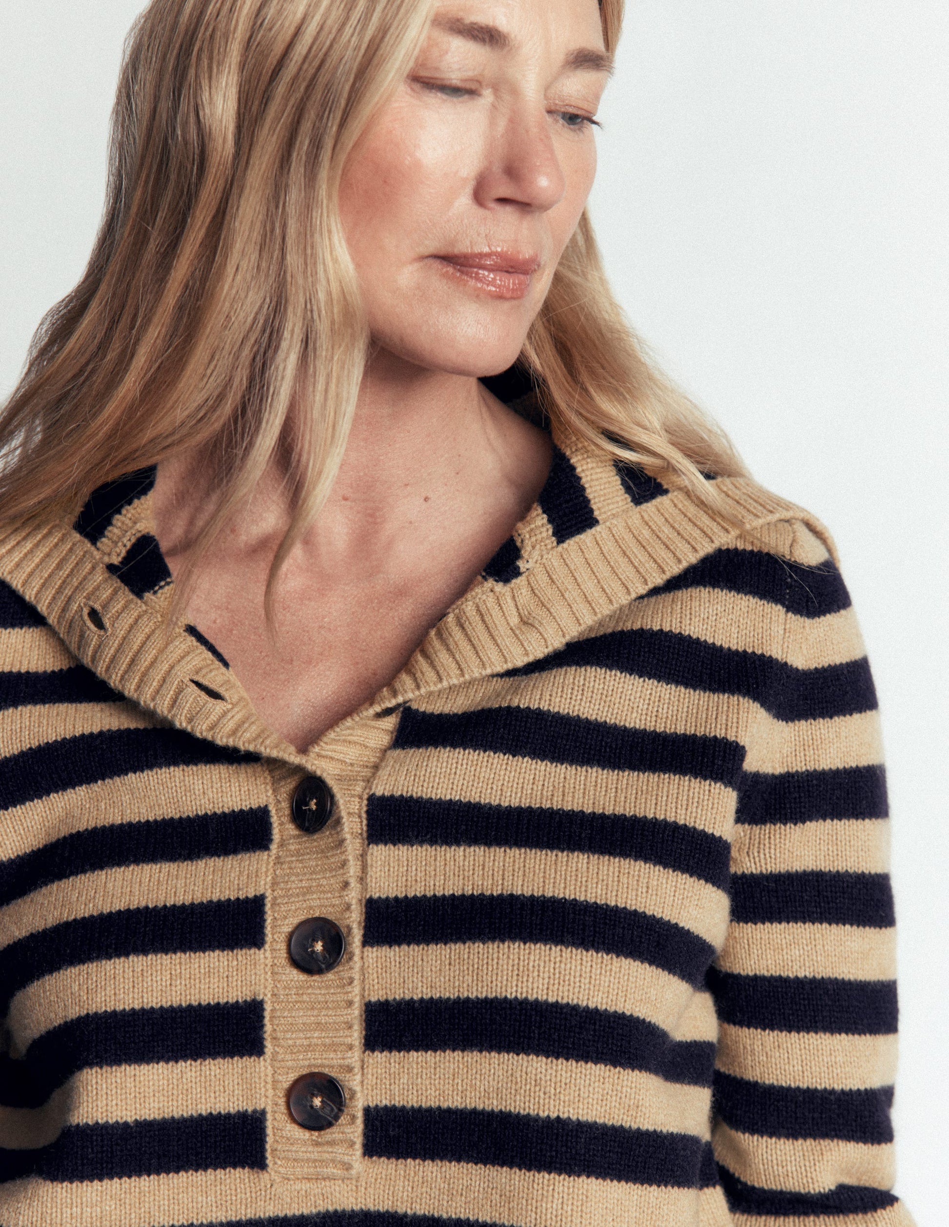Marta Merino Wool Sailor Top-Camel, Navy Stripe-3