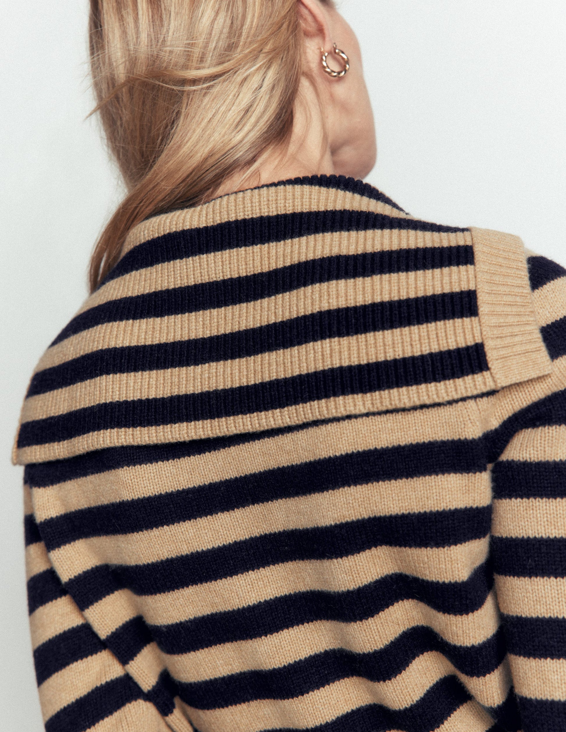 Marta Merino Wool Sailor Top-Camel, Navy Stripe-4