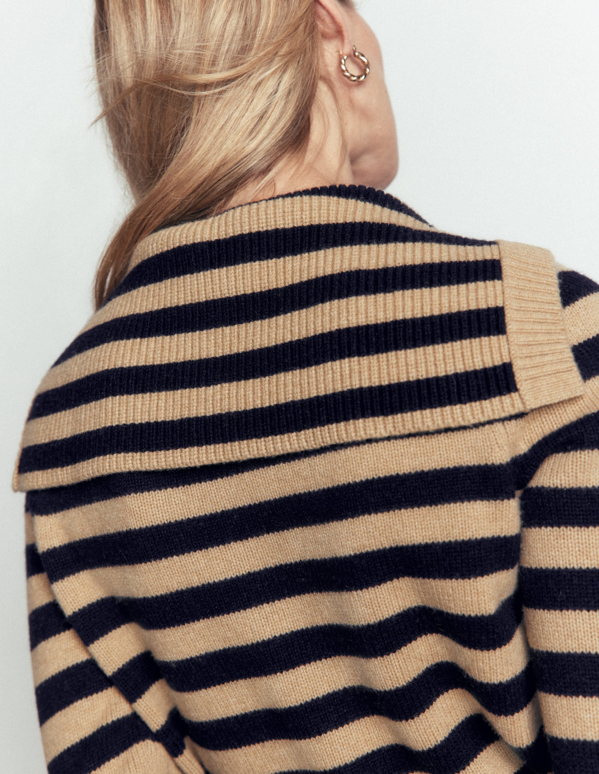Marta Merino Wool Sailor Top-Camel, Navy Stripe - Image 4