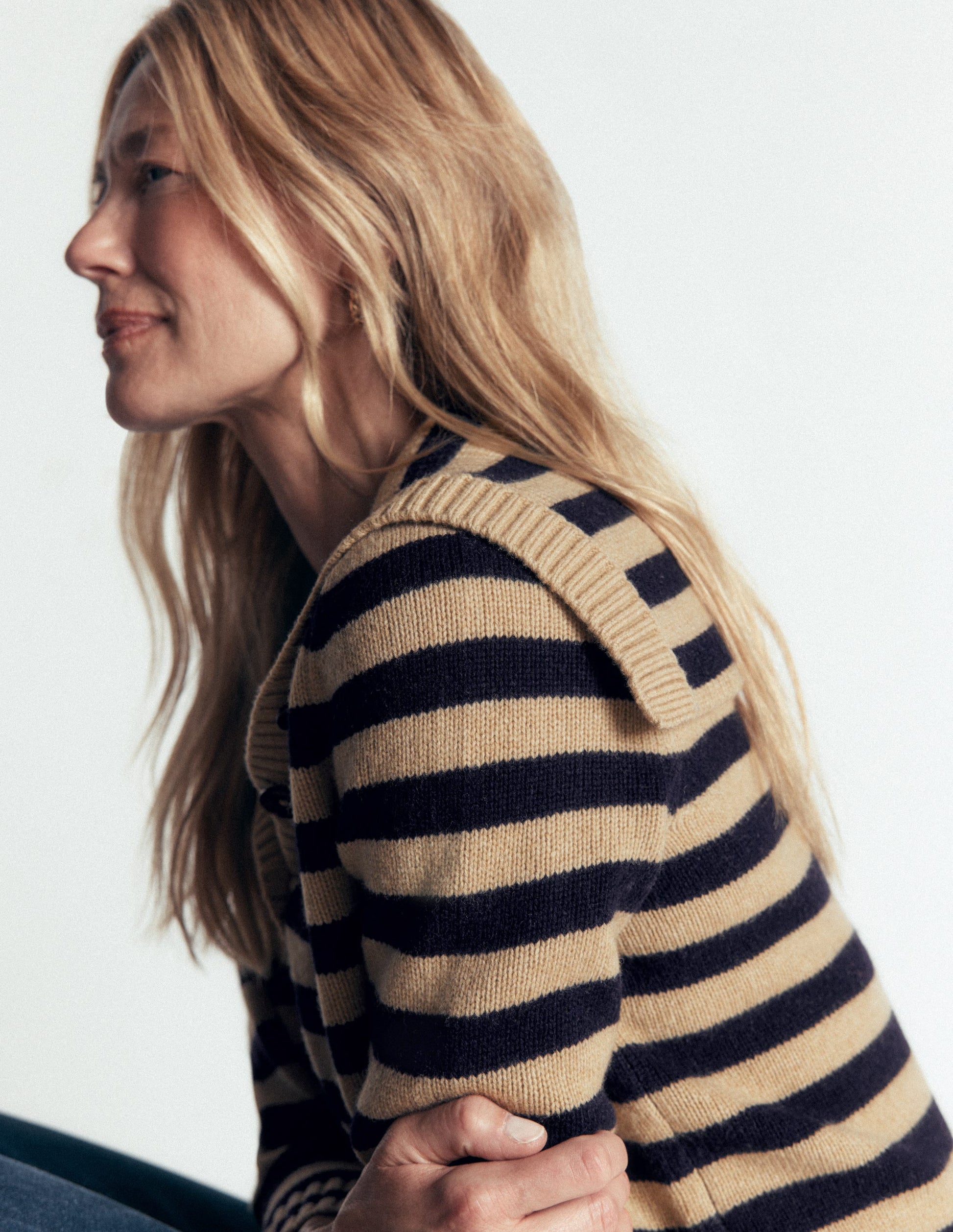 Marta Merino Wool Sailor Top-Camel, Navy Stripe-6