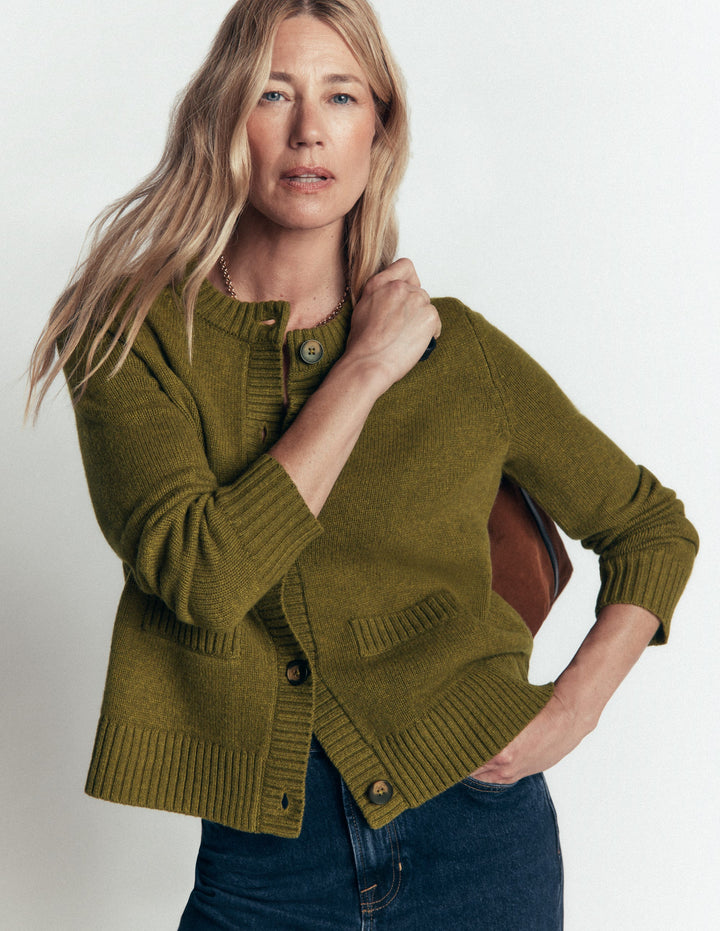Marta Merino Wool Cardigan-Ochre Green