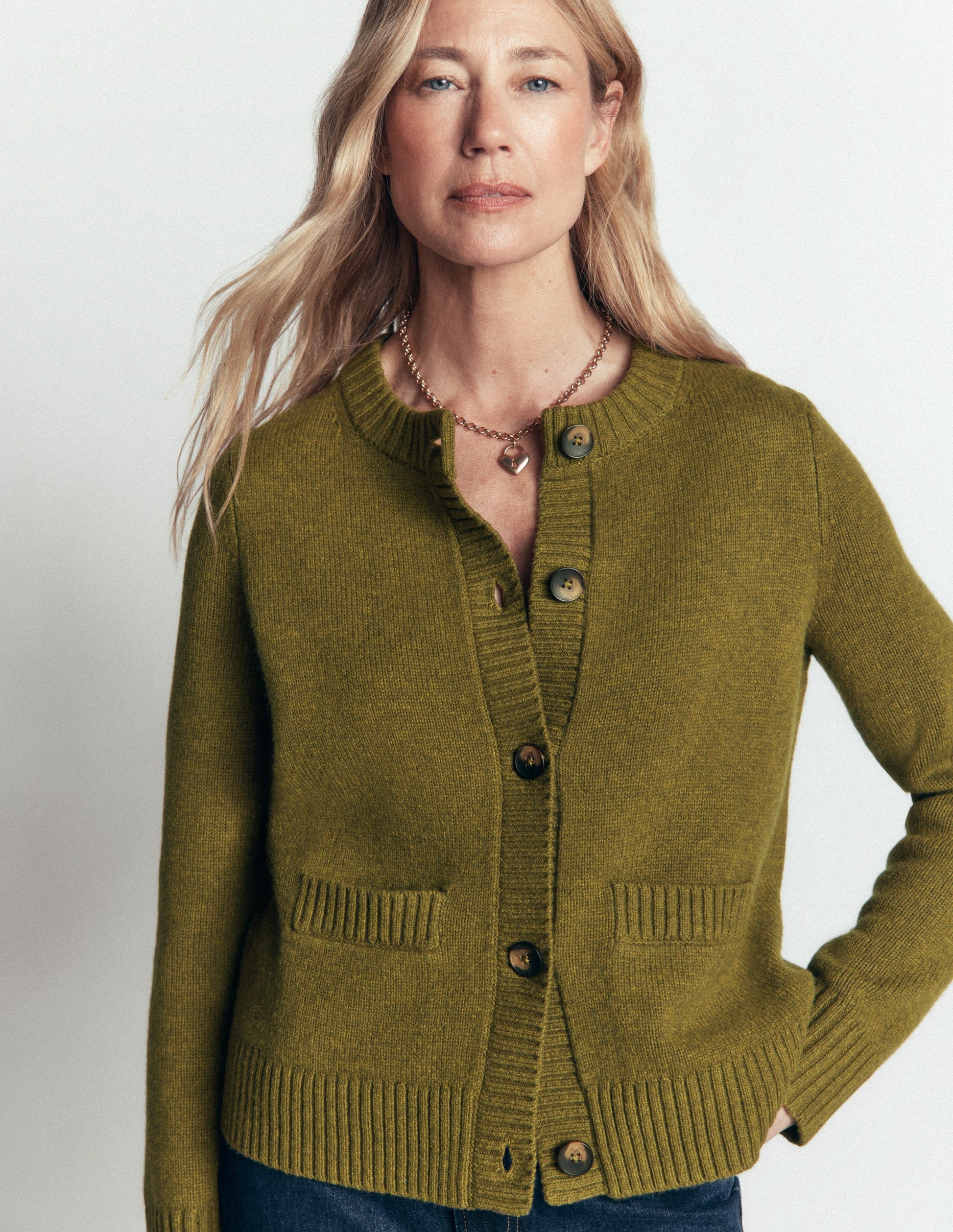 Marta Merino Wool Cardigan-Ochre Green-4