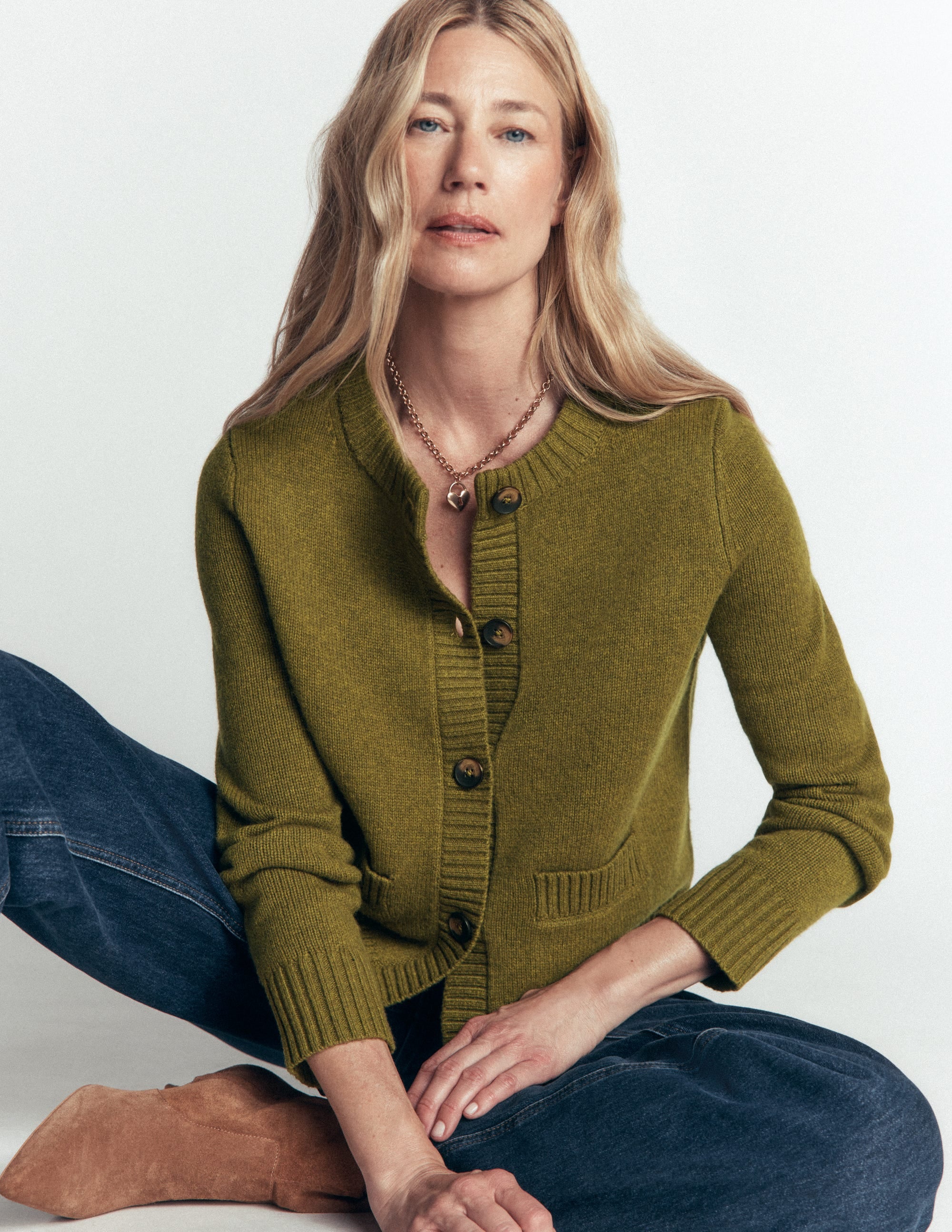 Marta Merino Wool Cardigan-Ochre Green - Image 5