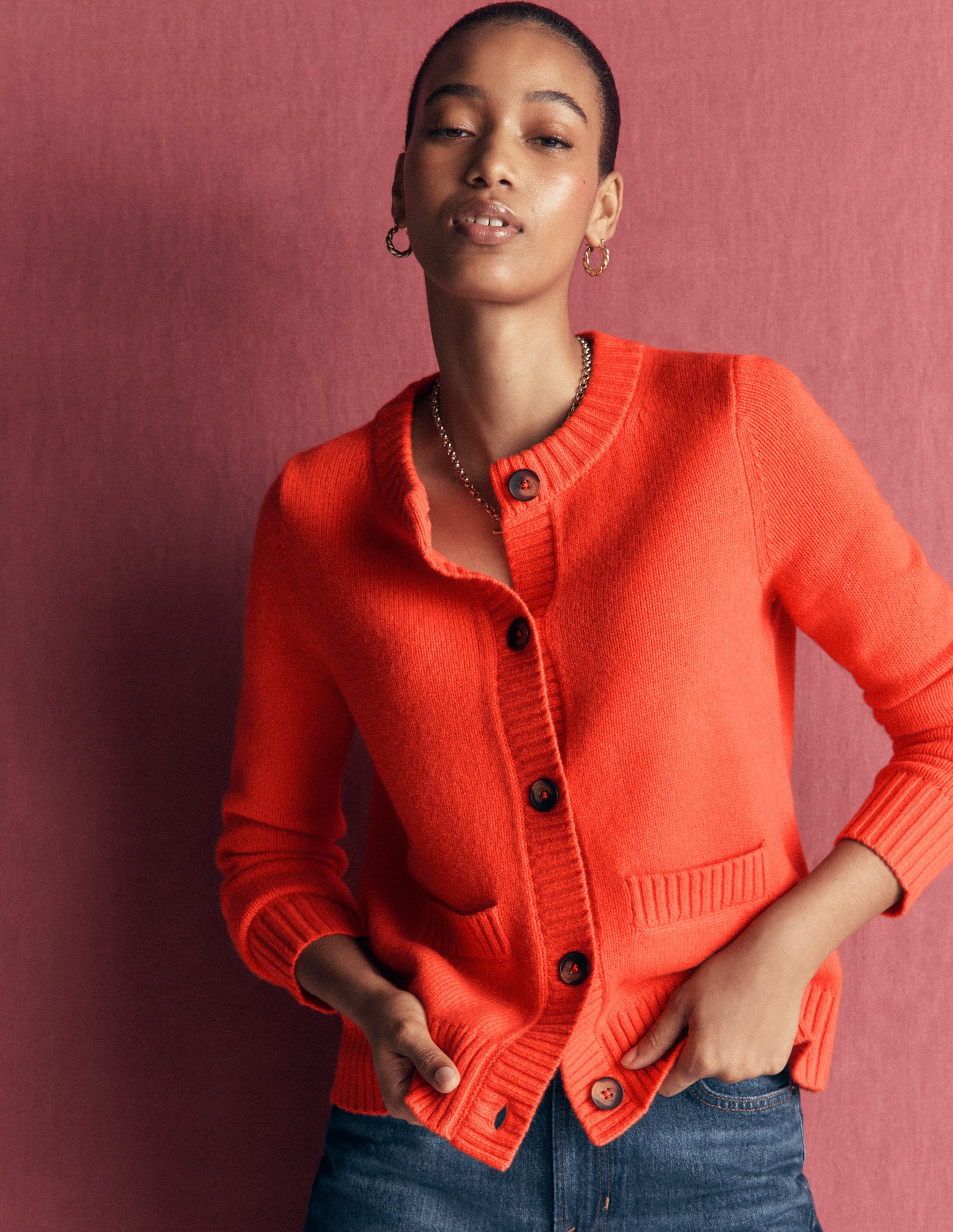 Marta Merino Wool Cardigan-Sunset Orange - Image 2