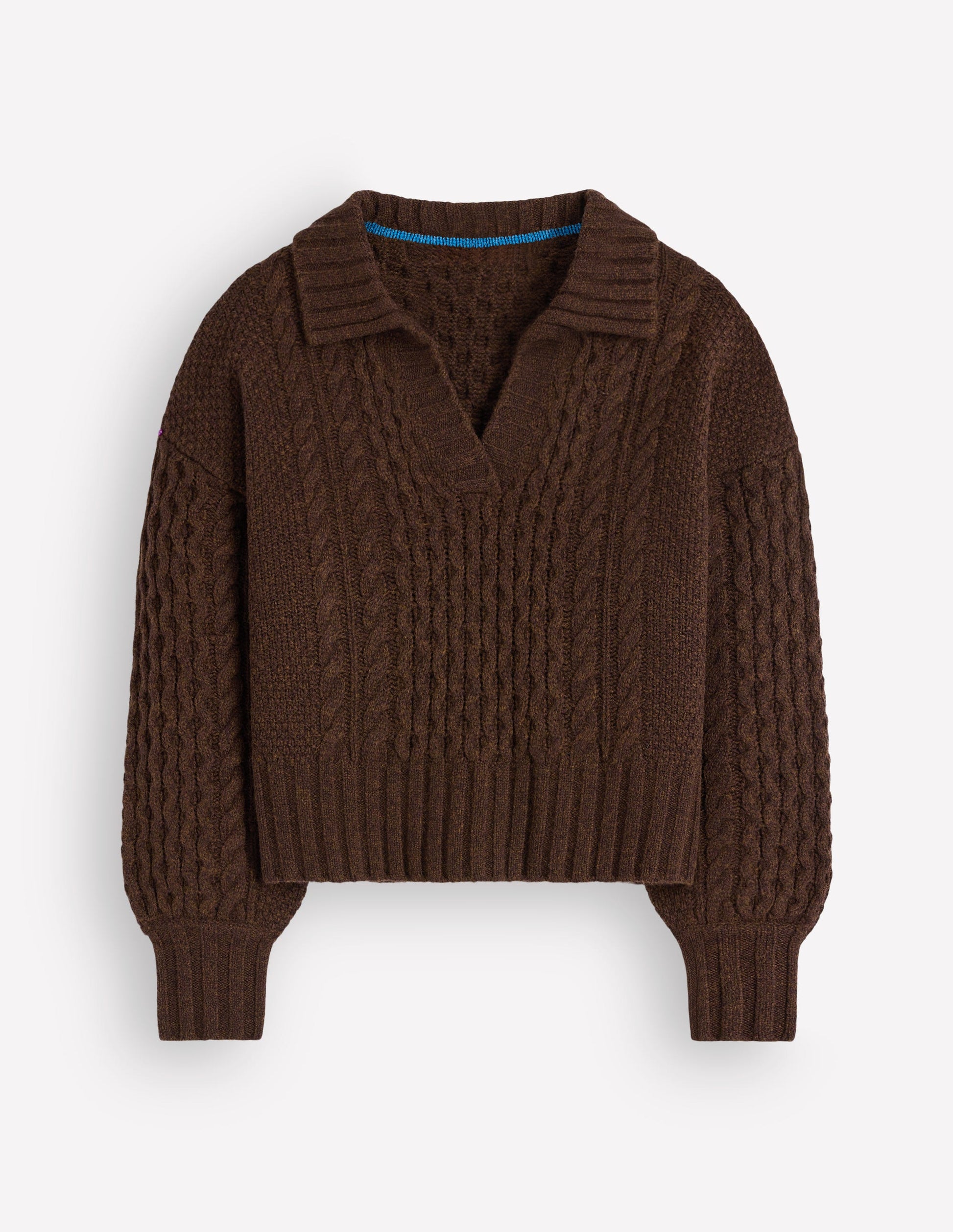 Collared Cable Knit Jumper-Raw Umber-8