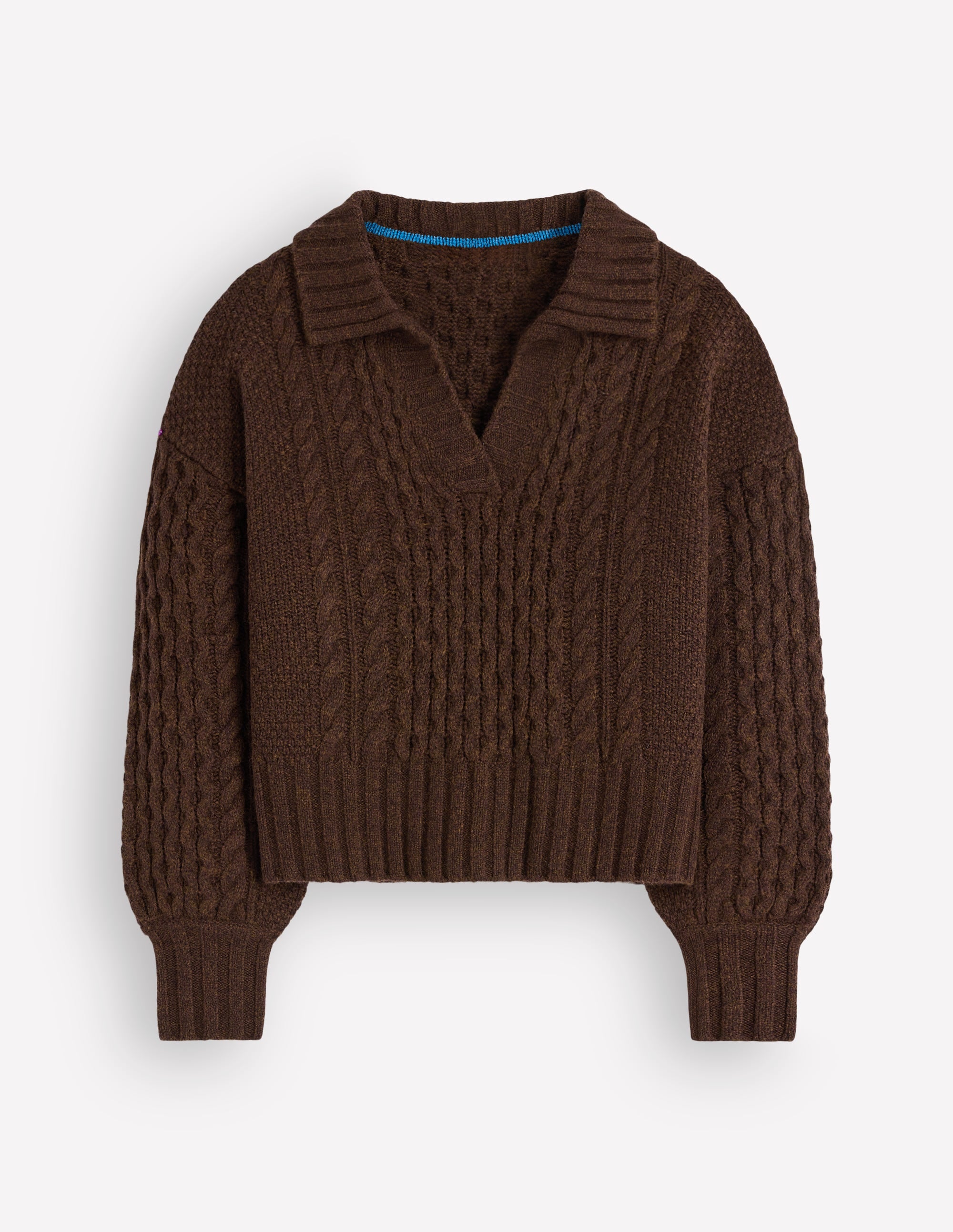 Collared Cable Knit Jumper-Raw Umber - Image 8