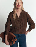 Collared Cable Knit Jumper-Raw Umber