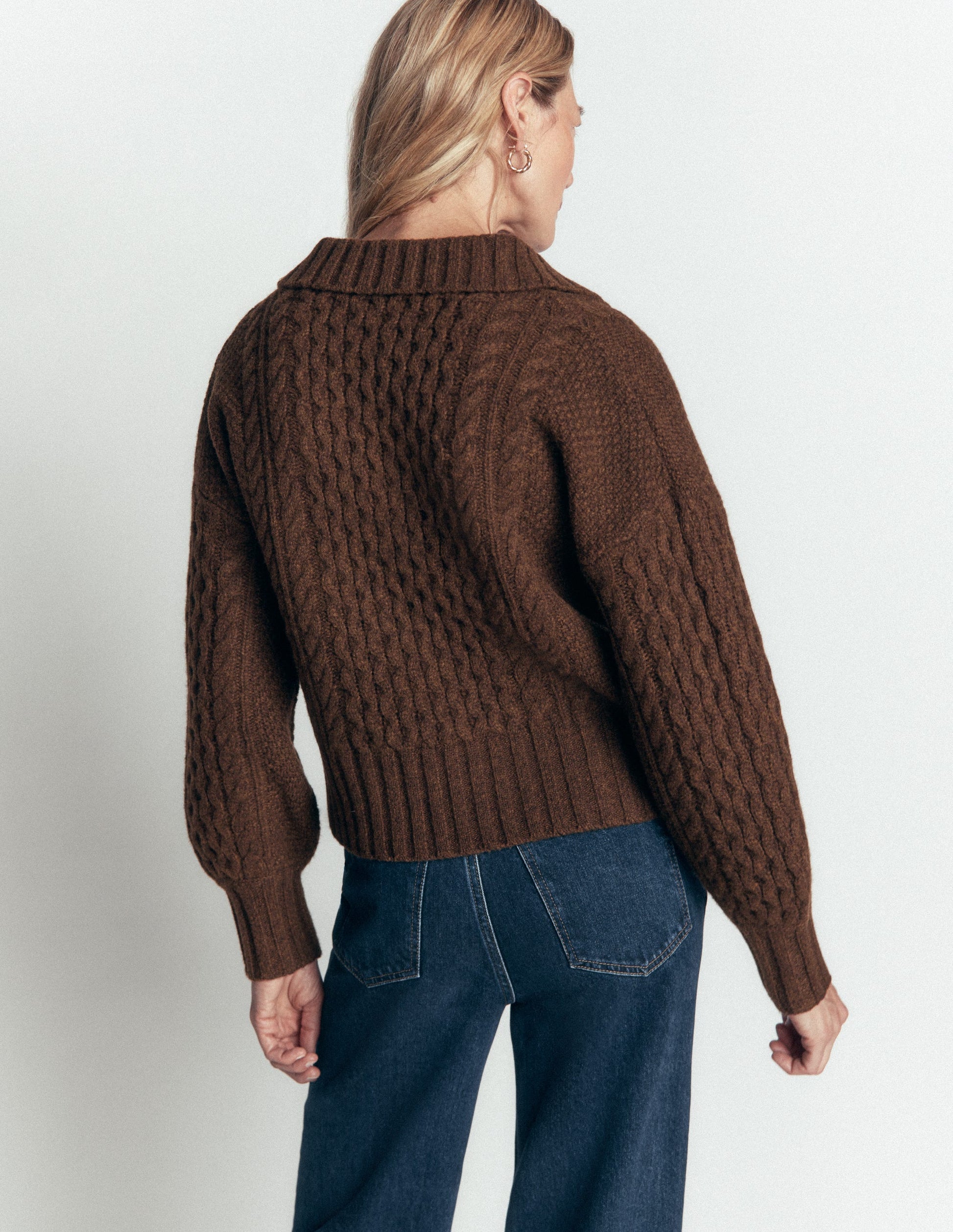 Collared Cable Knit Jumper-Raw Umber-4