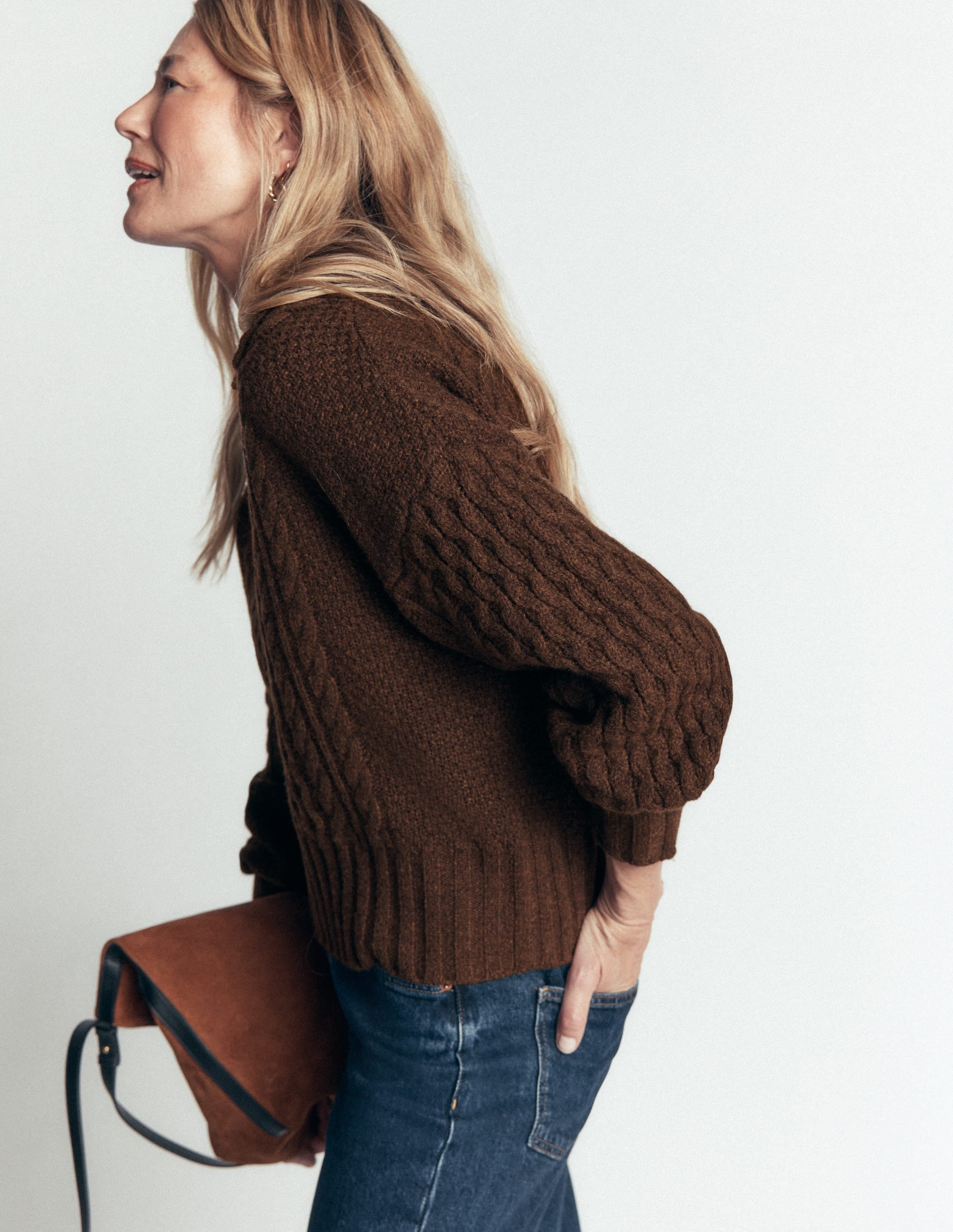 Collared Cable Knit Jumper-Raw Umber - Image 5