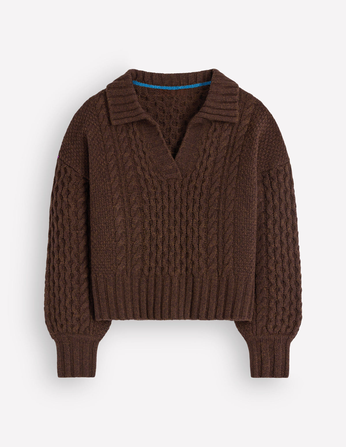 Collared Cable Knit Jumper-Raw Umber - Image 8