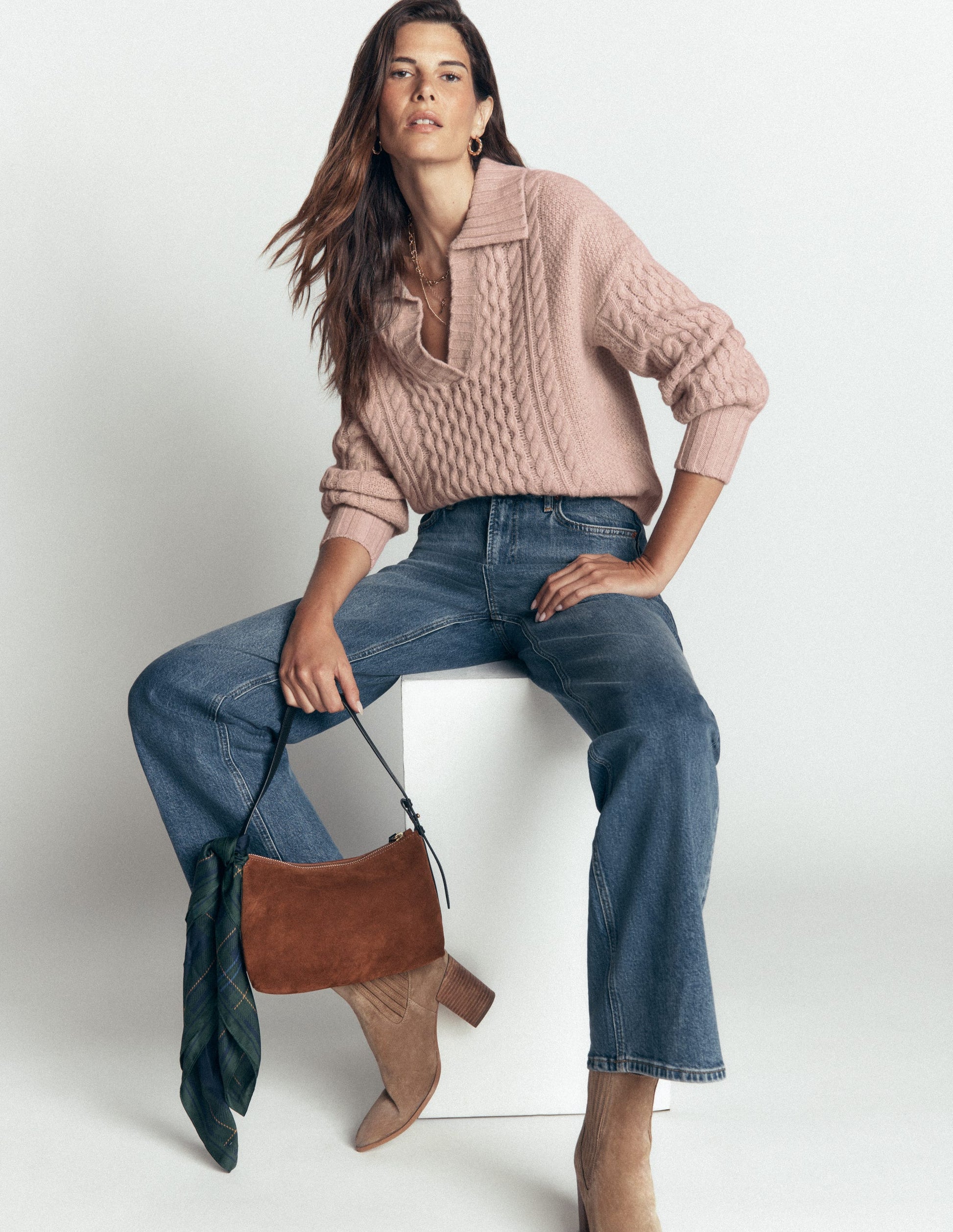 Collared Cable Knit Jumper-Oatmeal-2