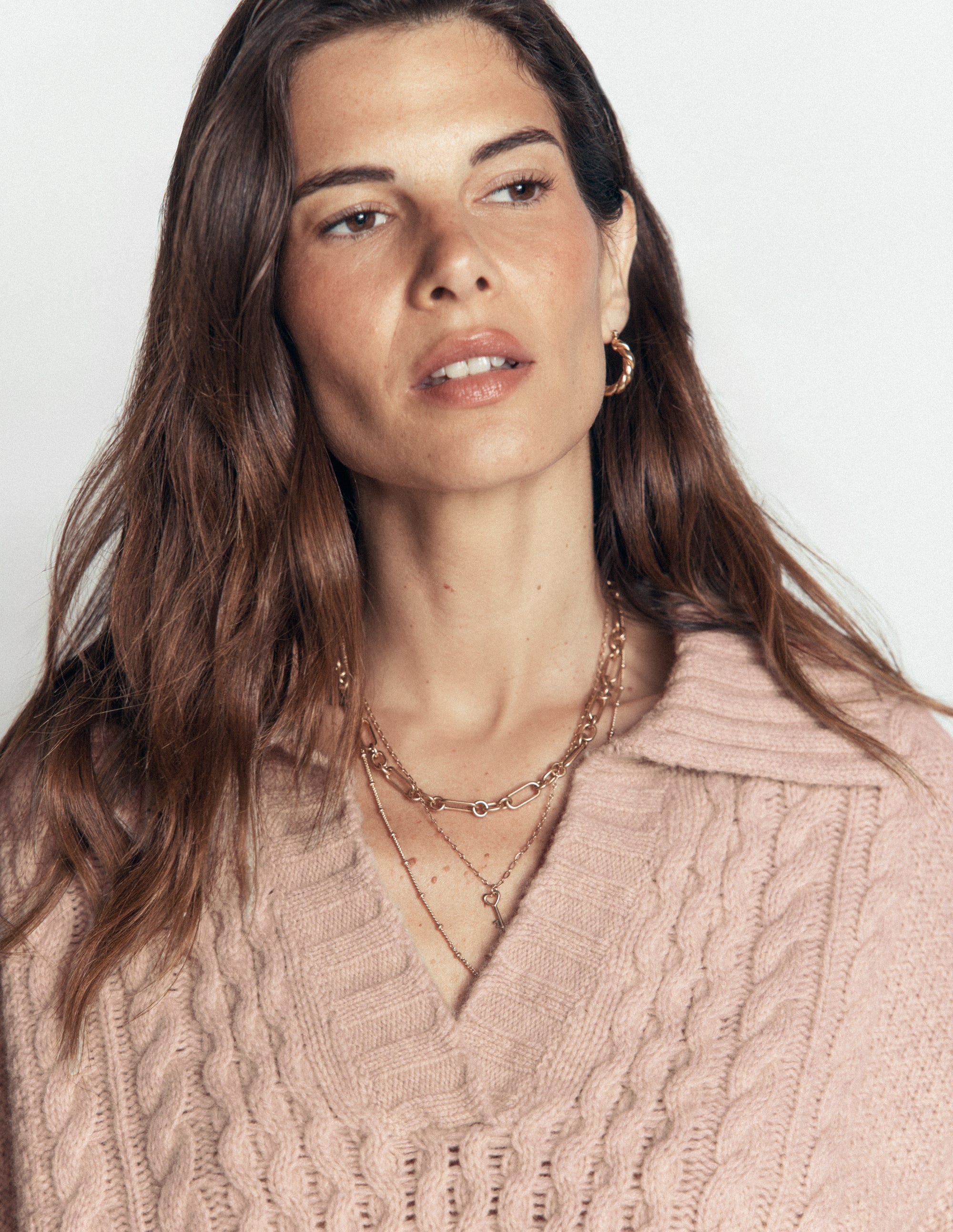 Collared Cable Knit Jumper-Oatmeal - Image 3