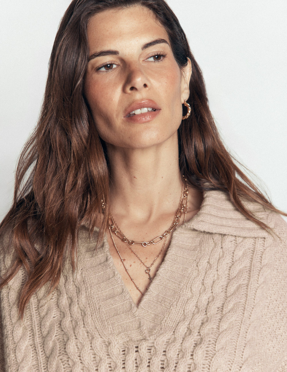 Collared Cable Knit Jumper-Oatmeal-3
