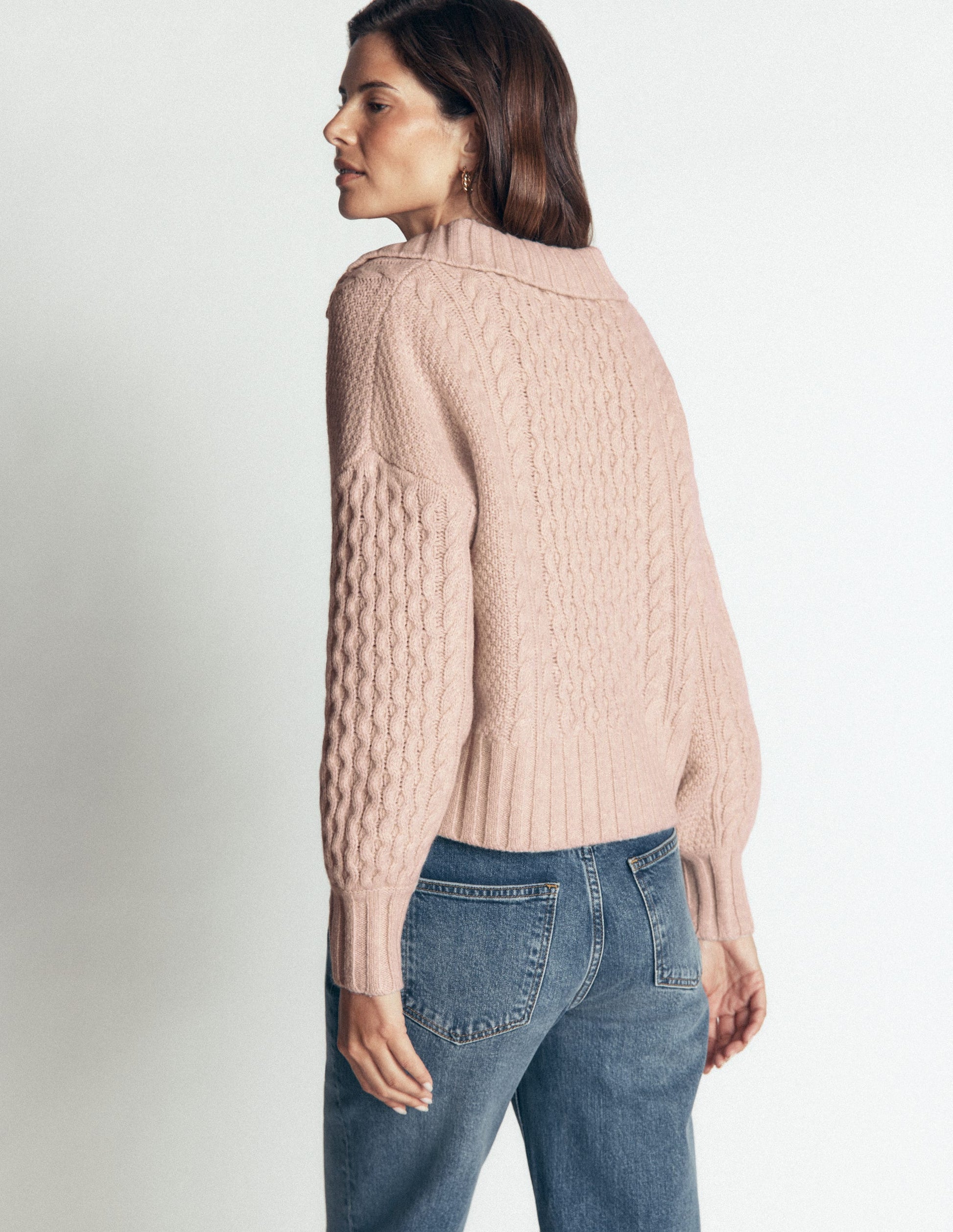 Collared Cable Knit Jumper-Oatmeal-4