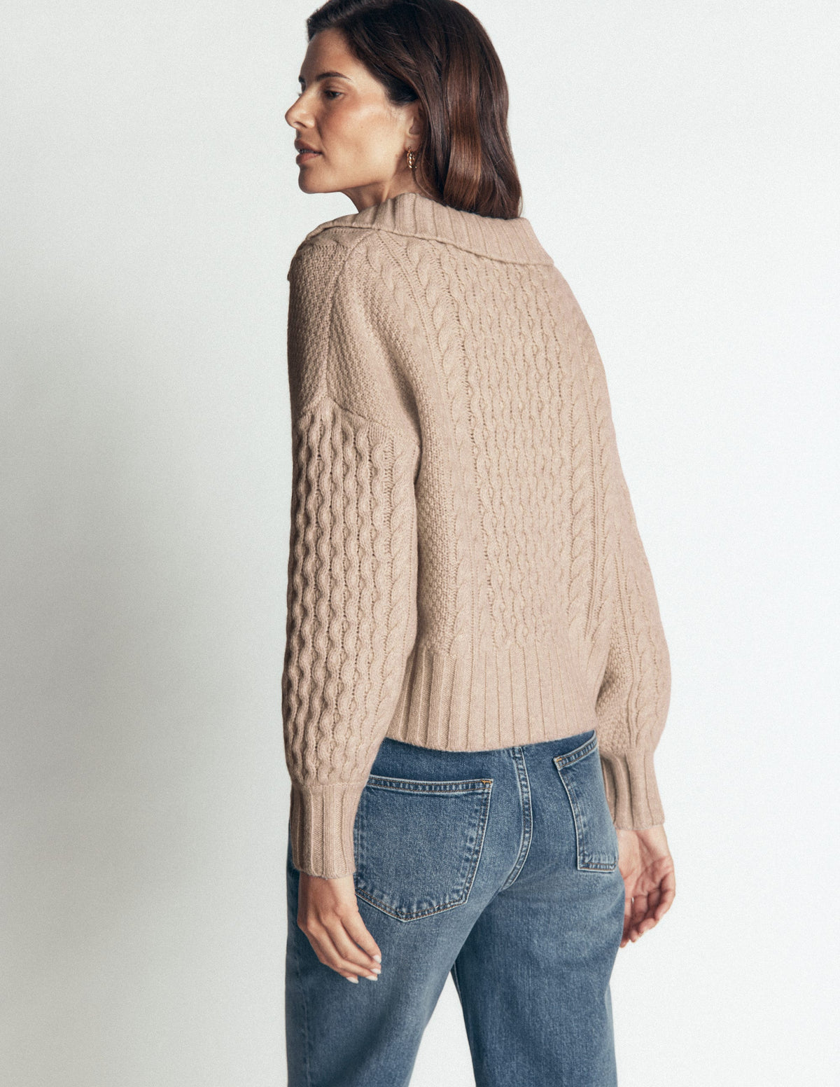 Collared Cable Knit Jumper-Oatmeal - Image 4