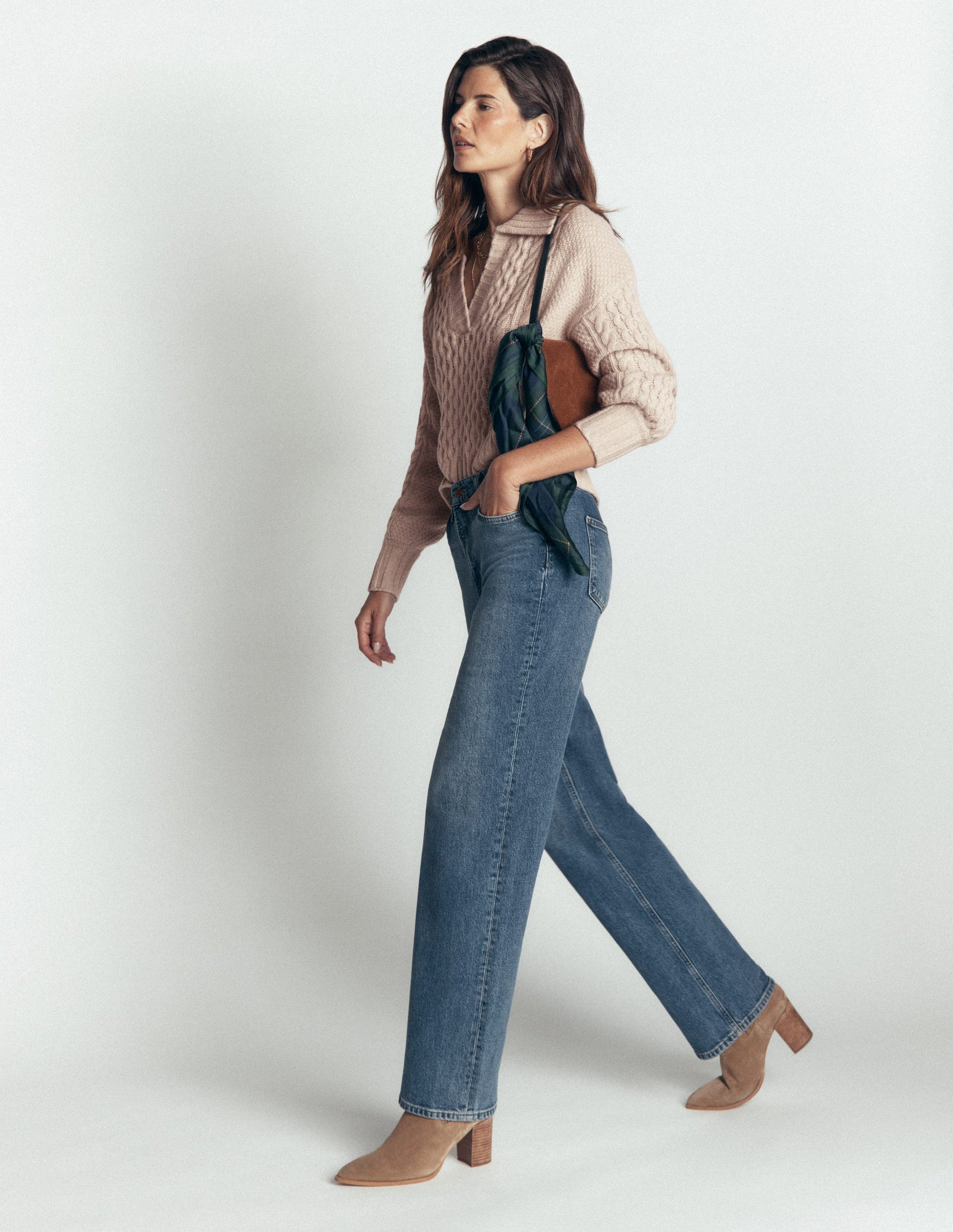 Collared Cable Knit Jumper-Oatmeal-6
