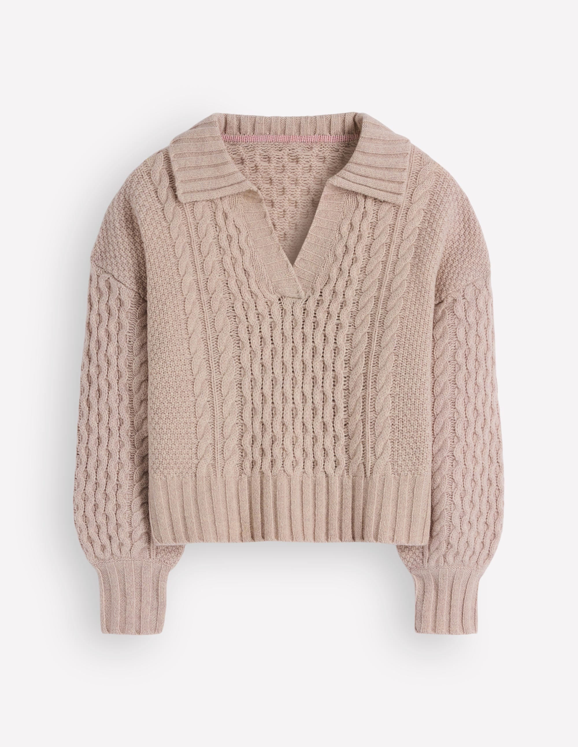 Collared Cable Knit Jumper-Oatmeal - Image 7