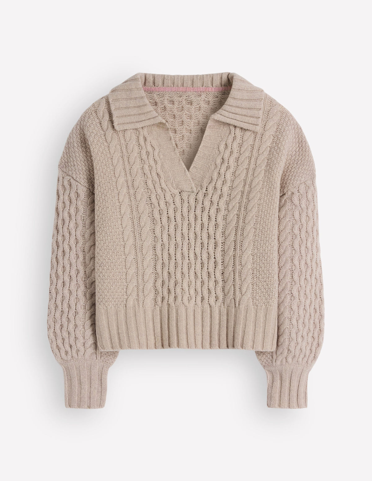 Collared Cable Knit Jumper-Oatmeal - Image 7