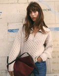 Collared Cable Knit Jumper-Oatmeal