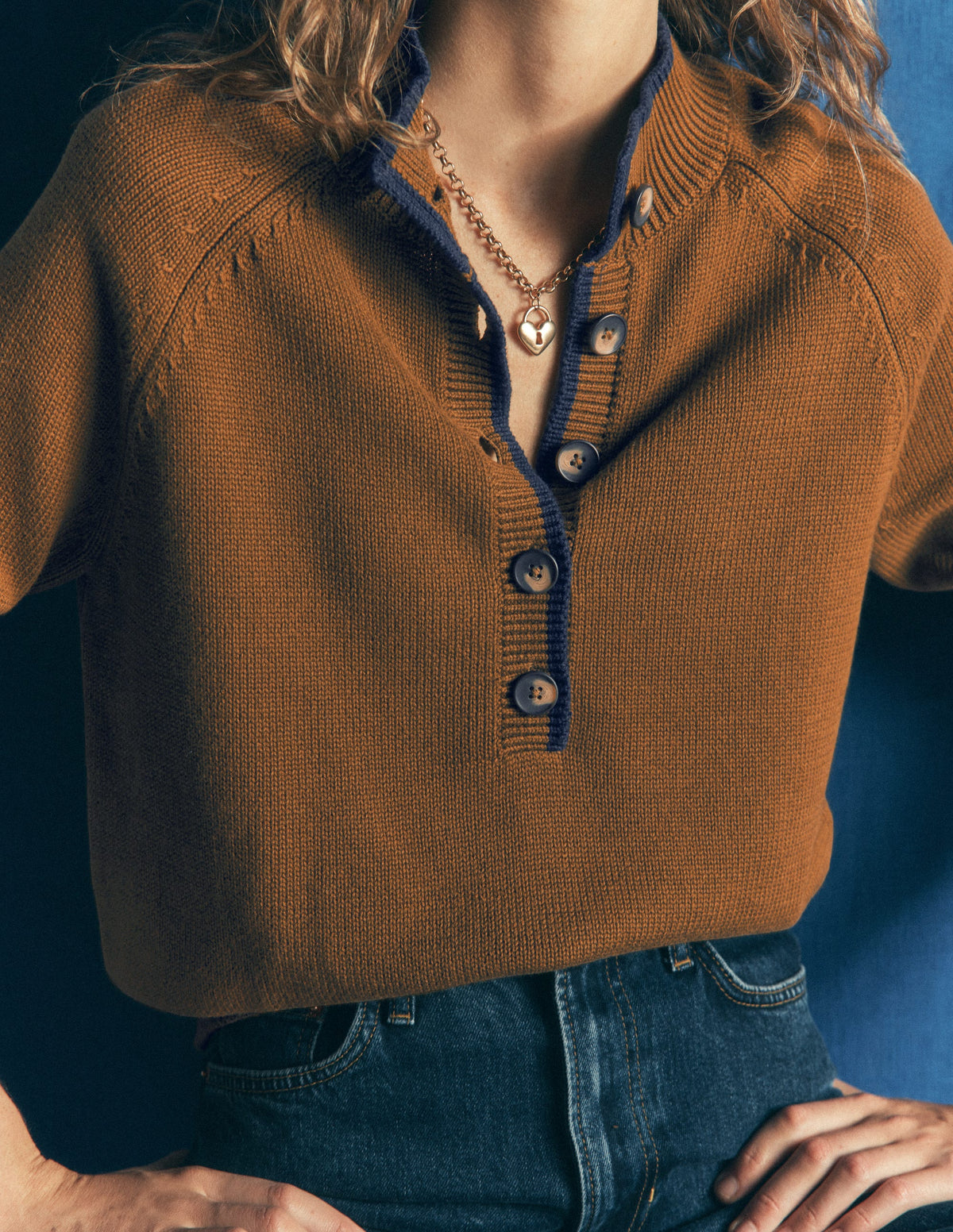 Lara Cotton Button Neck Jumper-Gingerbread - Image 2