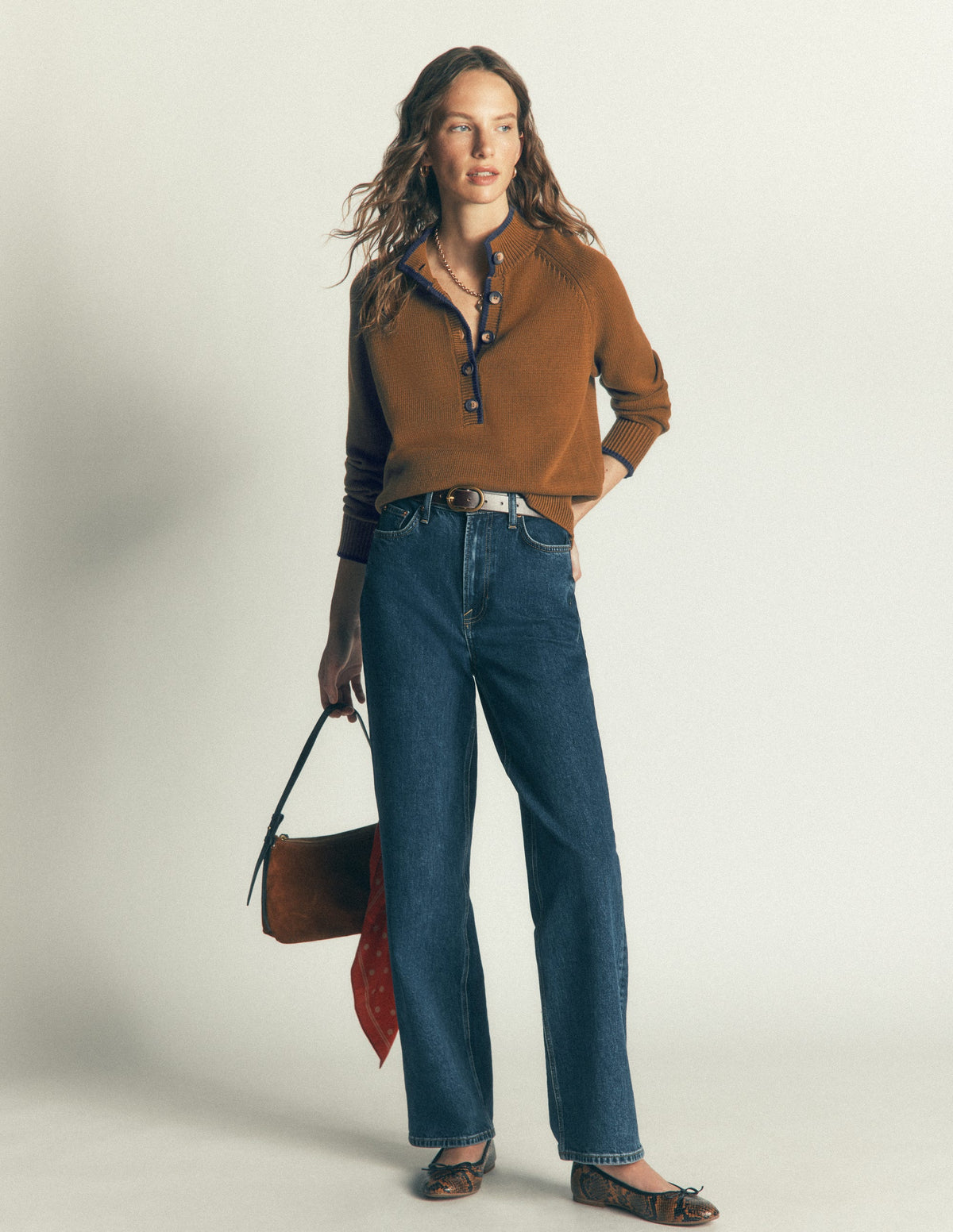 Lara Cotton Button Neck Jumper-Gingerbread - Image 4