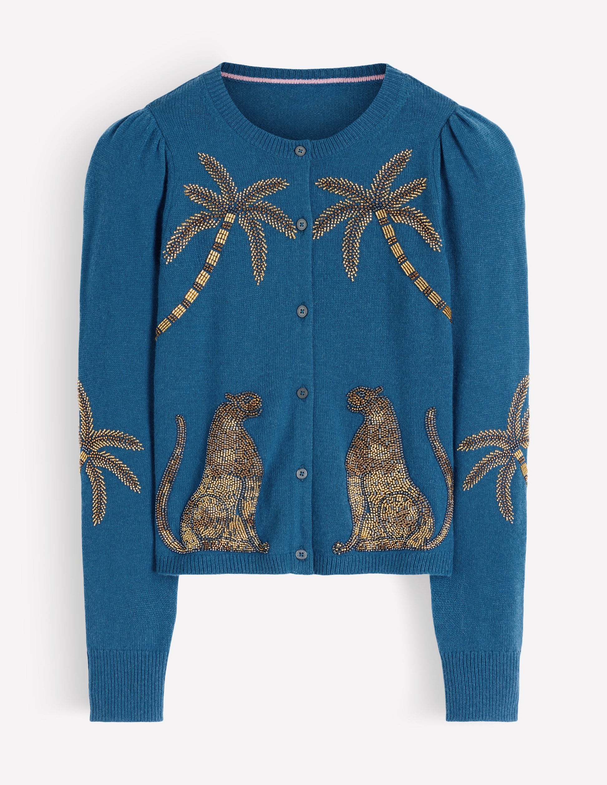 Ria Embellished Knit Cardigan-Blue, Palm-8