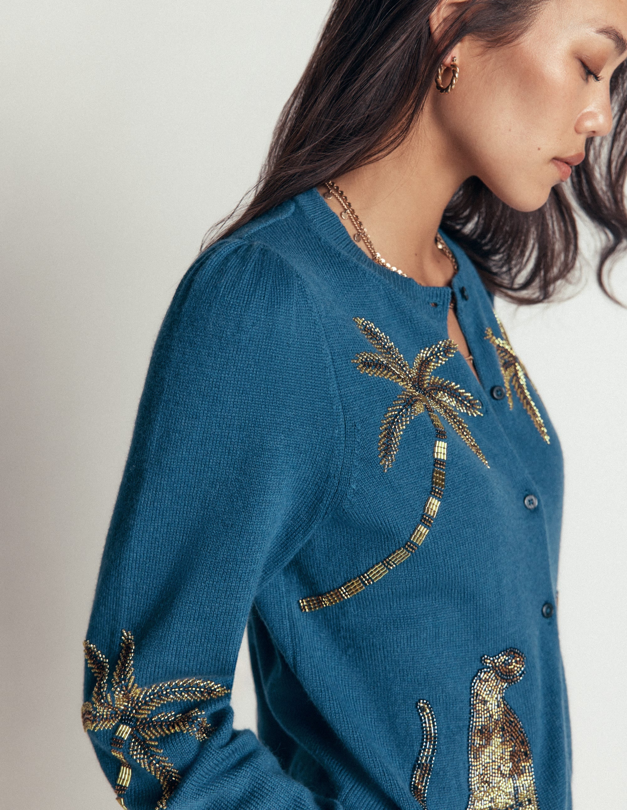 Ria Embellished Knit Cardigan-Blue, Palm - Image 7